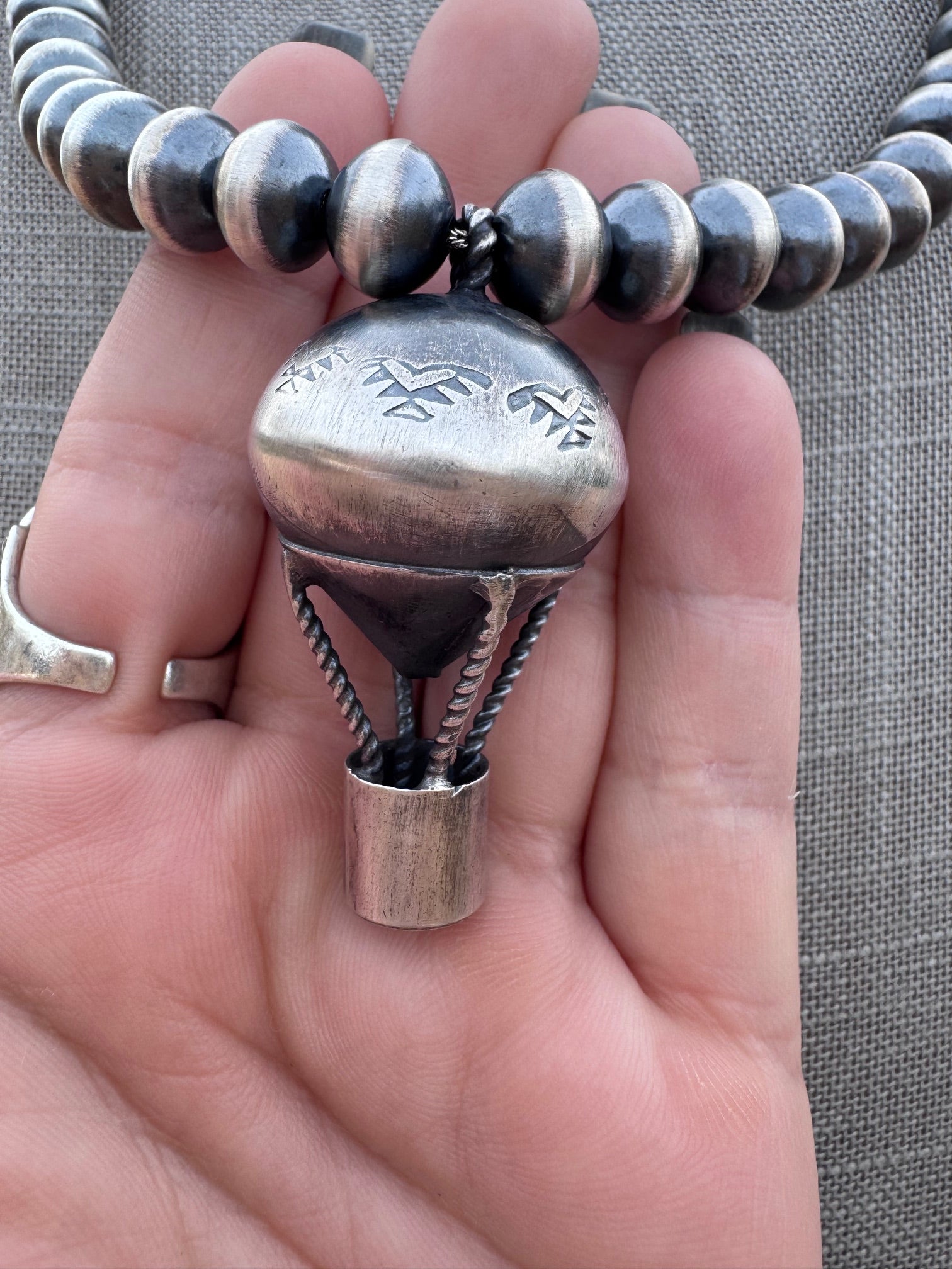 Handcrafted Sterling Silver Pearl Beaded Hot Air Balloon Necklace 22"