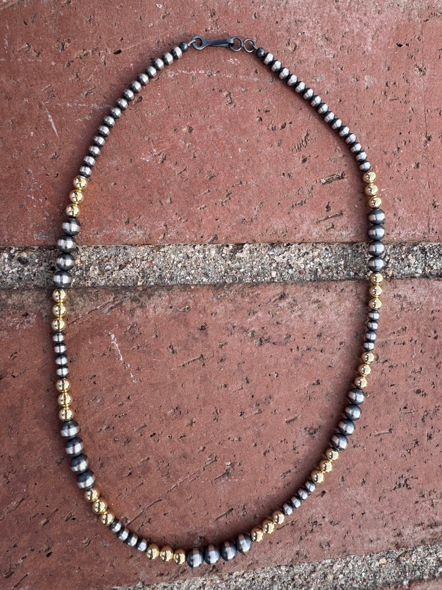Handcrafted Sterling Silver & Gold Overlay 4-6mm Beaded Necklace