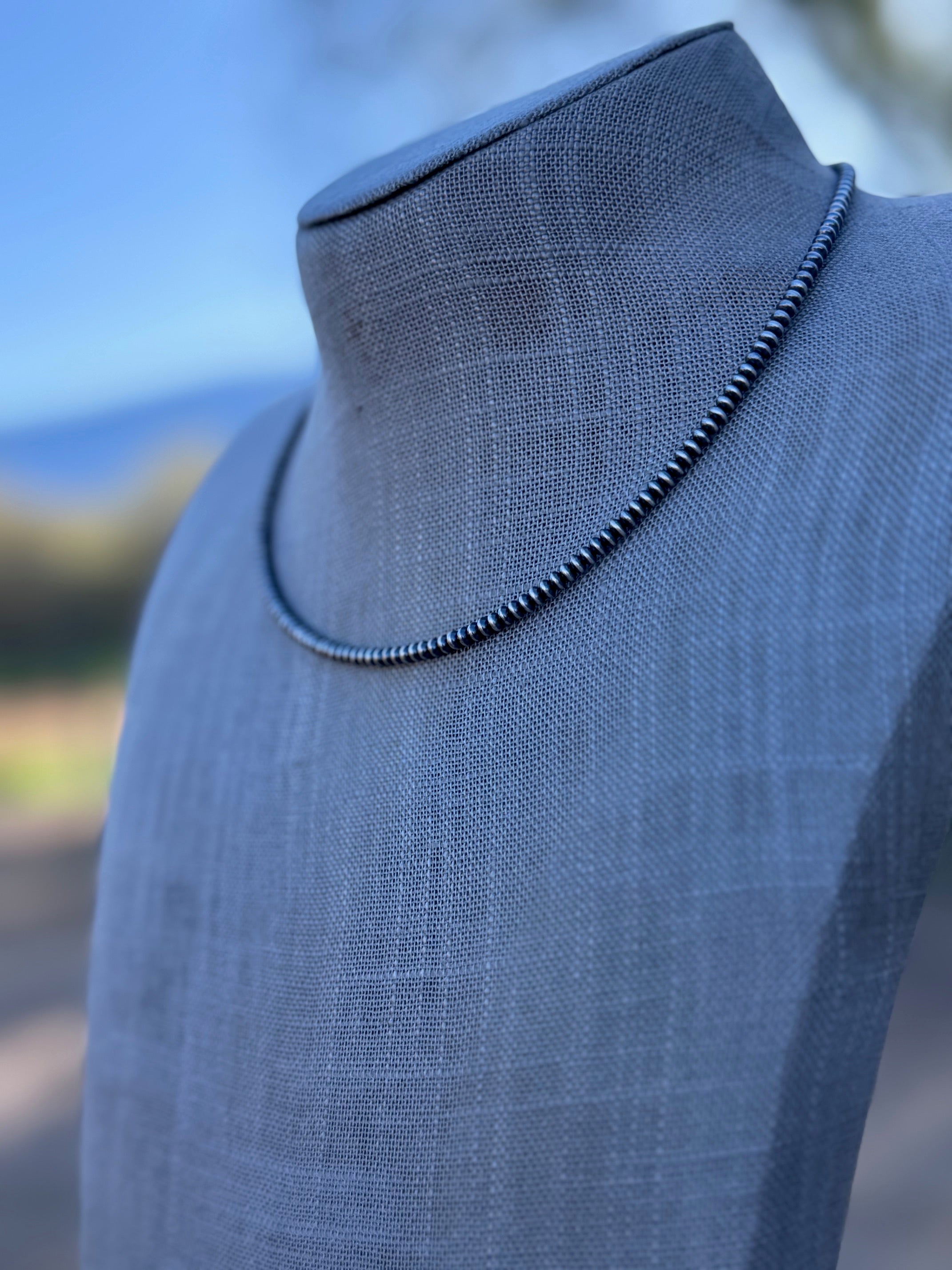 Handmade Sterling Silver 3mm Saucer Beaded Necklace 16"