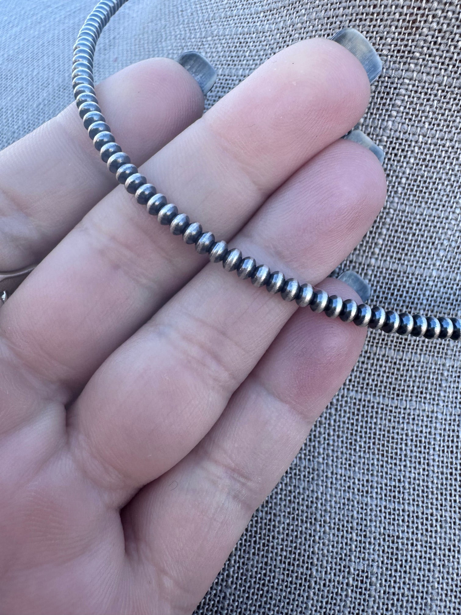 Handmade Sterling Silver 3mm Saucer Beaded Necklace 16"