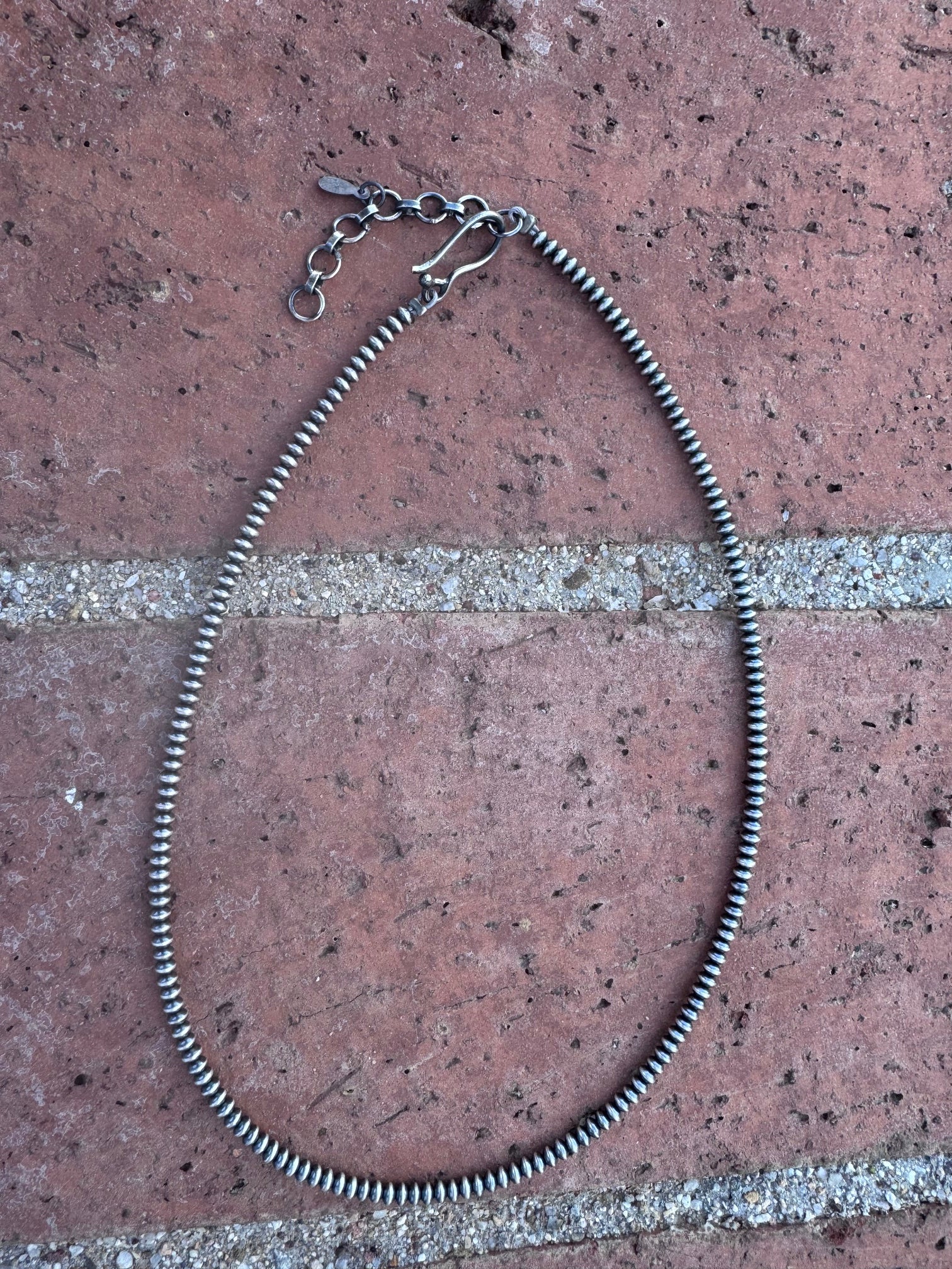 Handmade Sterling Silver 3mm Saucer Beaded Necklace 16"