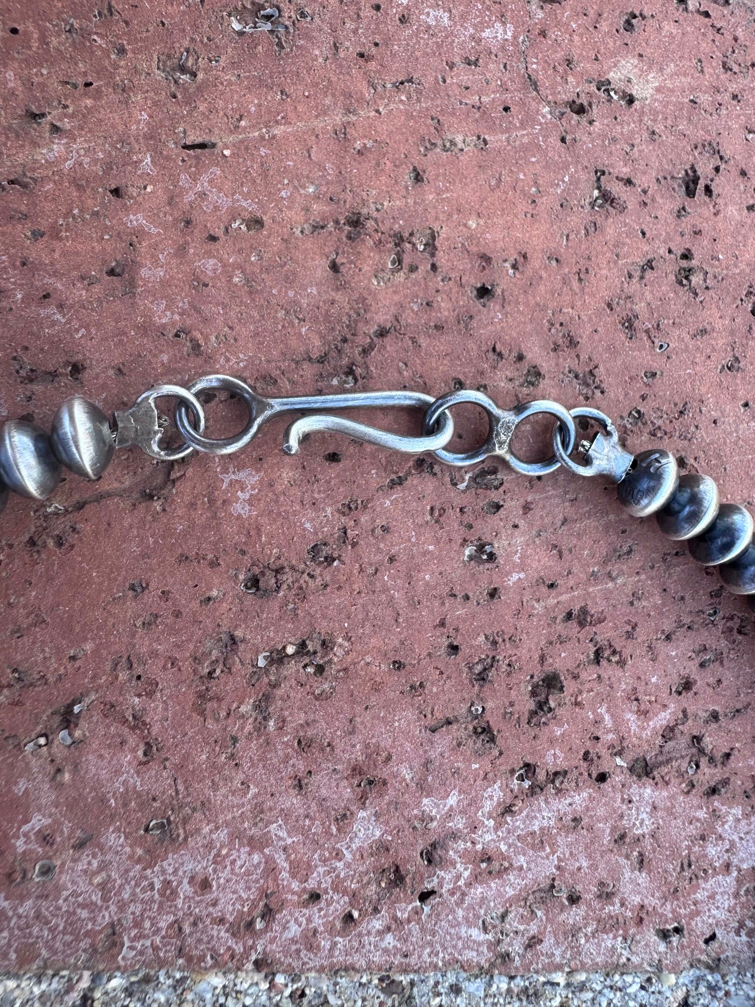 Handcrafted Sterling Silver Barrel & Saucer Beaded Necklace 24"