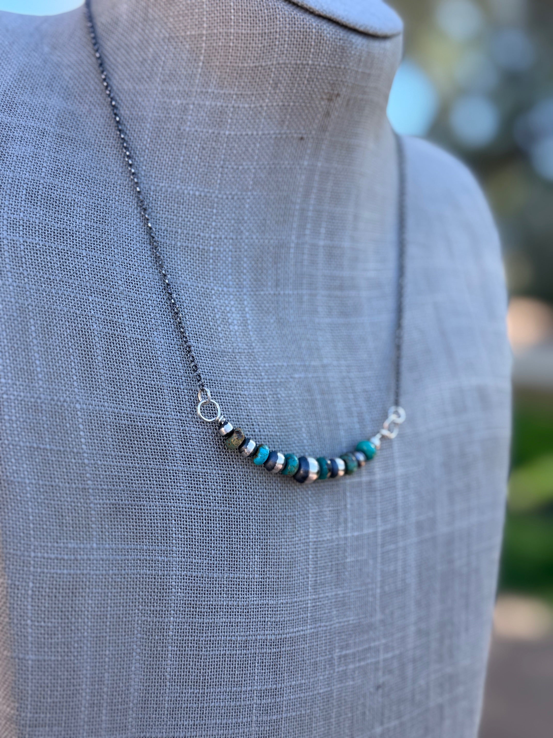 Handcrafted Sterling Silver & Turquoise 4-8mm Beaded Chain Necklace 18"