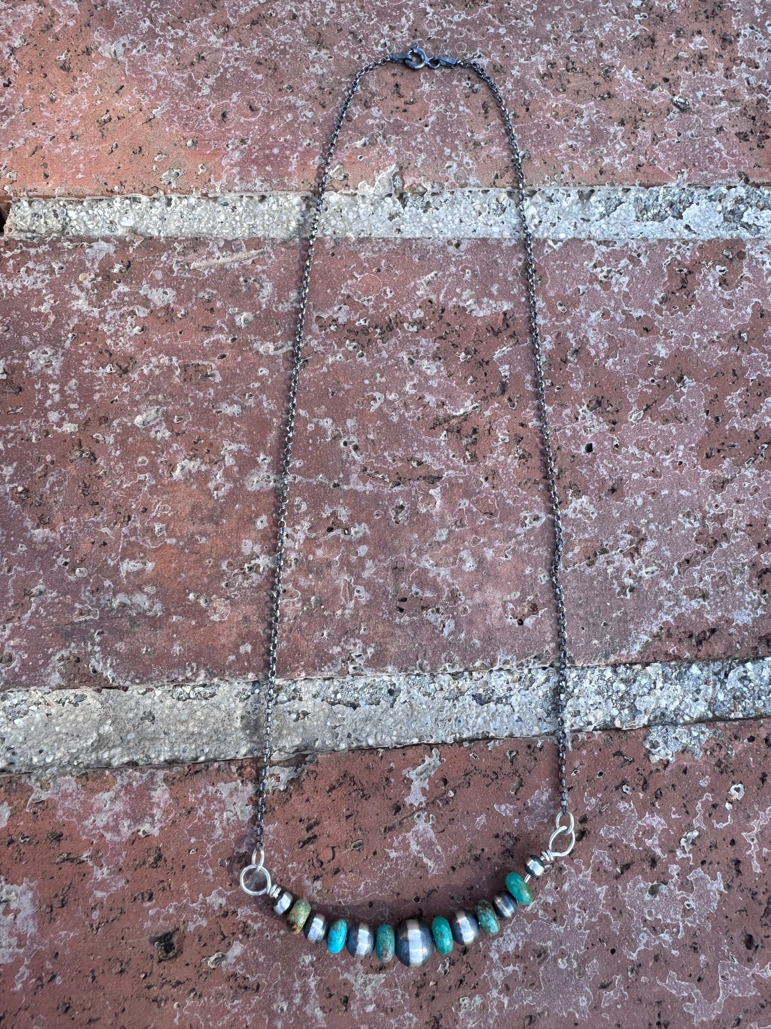 Handcrafted Sterling Silver & Turquoise 4-8mm Beaded Chain Necklace 18"