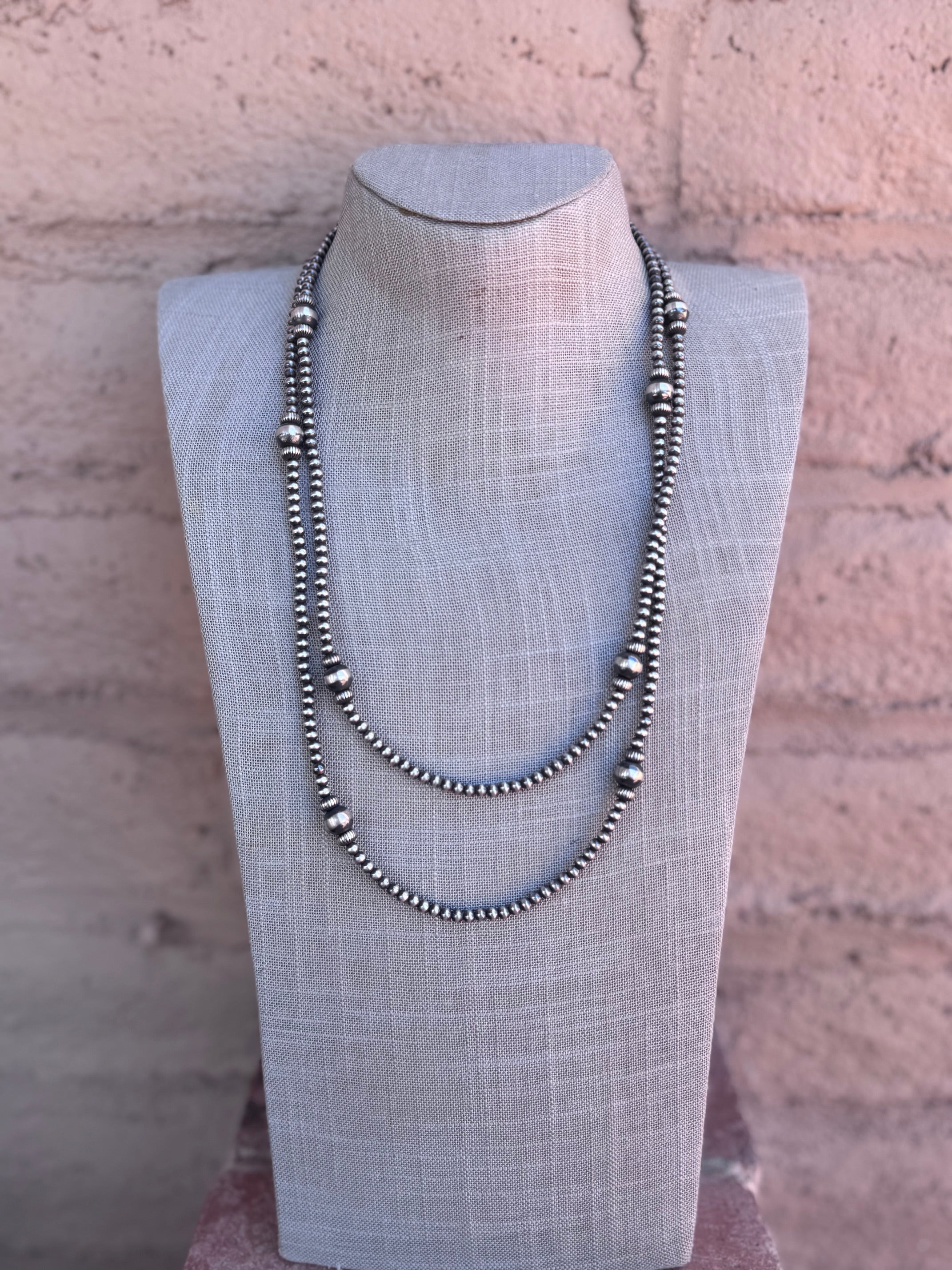 Handcrafted Sterling Silver Pearl 4-8mm Beaded Necklace 48"