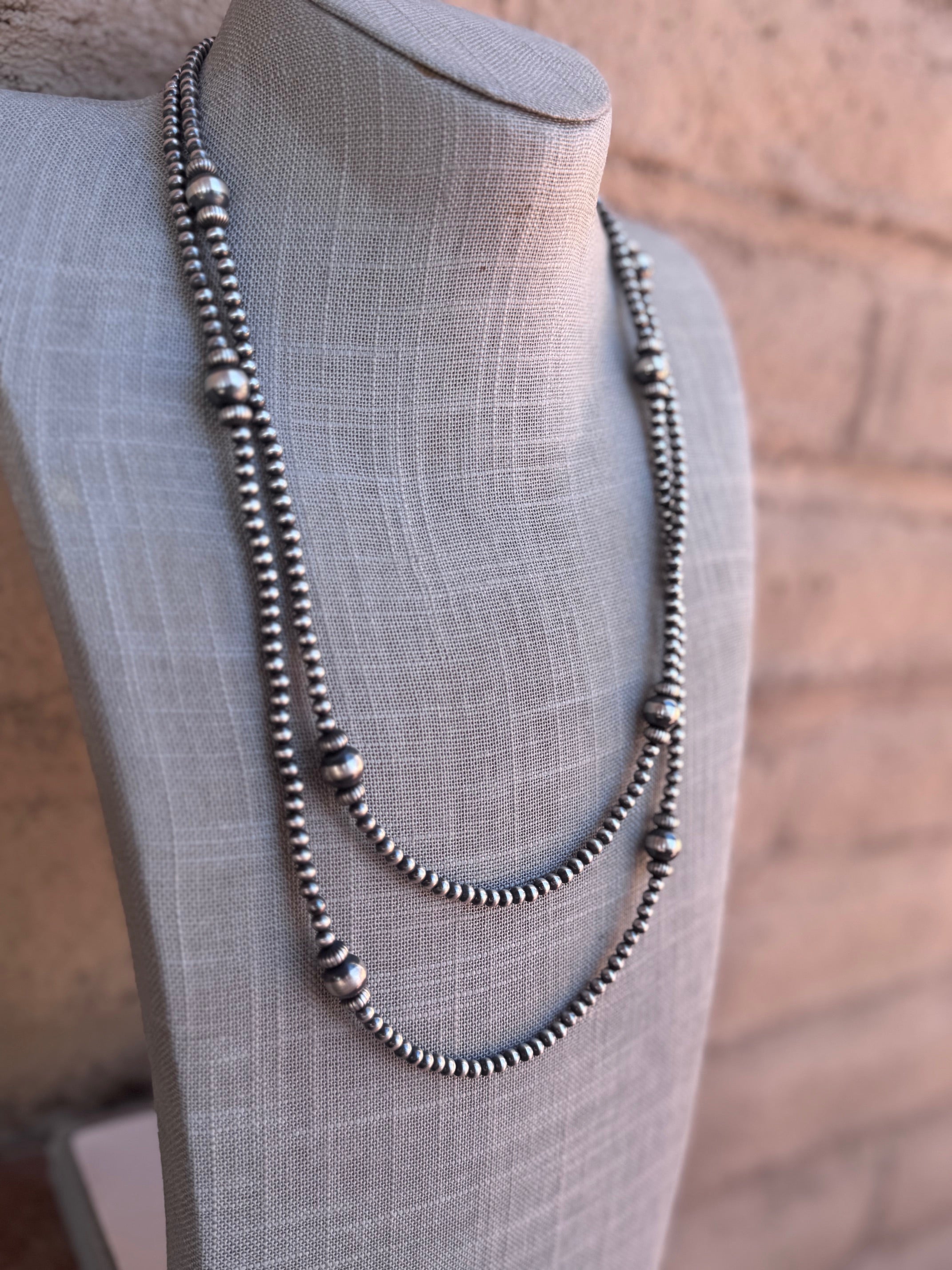 Handcrafted Sterling Silver Pearl 4-8mm Beaded Necklace 48"