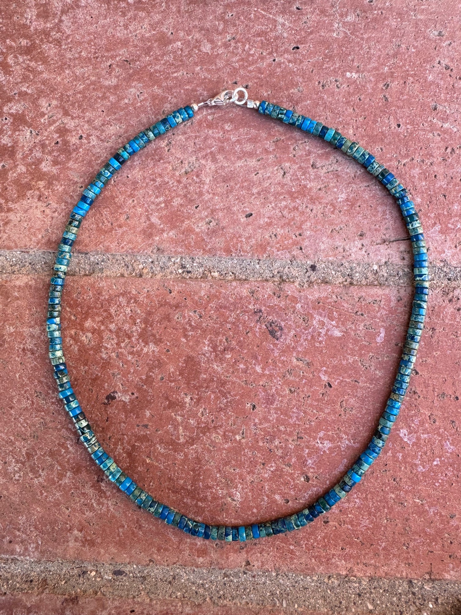 Handcrafted Sterling Silver & Rolled Calsilica Beaded Necklace 17"