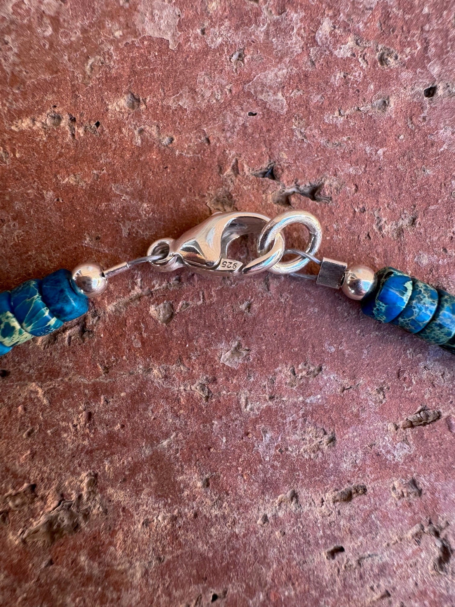 Handcrafted Sterling Silver & Rolled Calsilica Beaded Necklace 17"