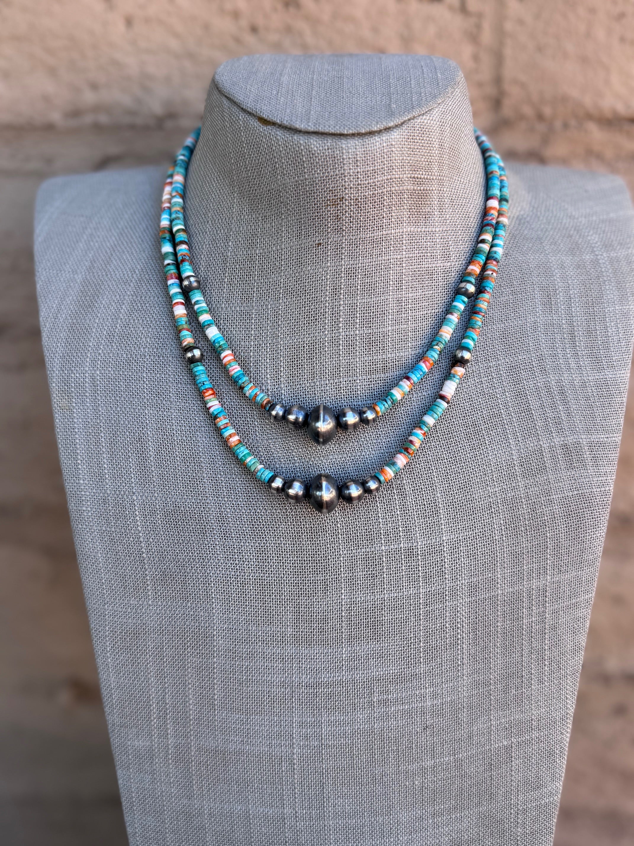 Handcrafted Turquoise, Spiny & Sterling Silver Beaded Necklace