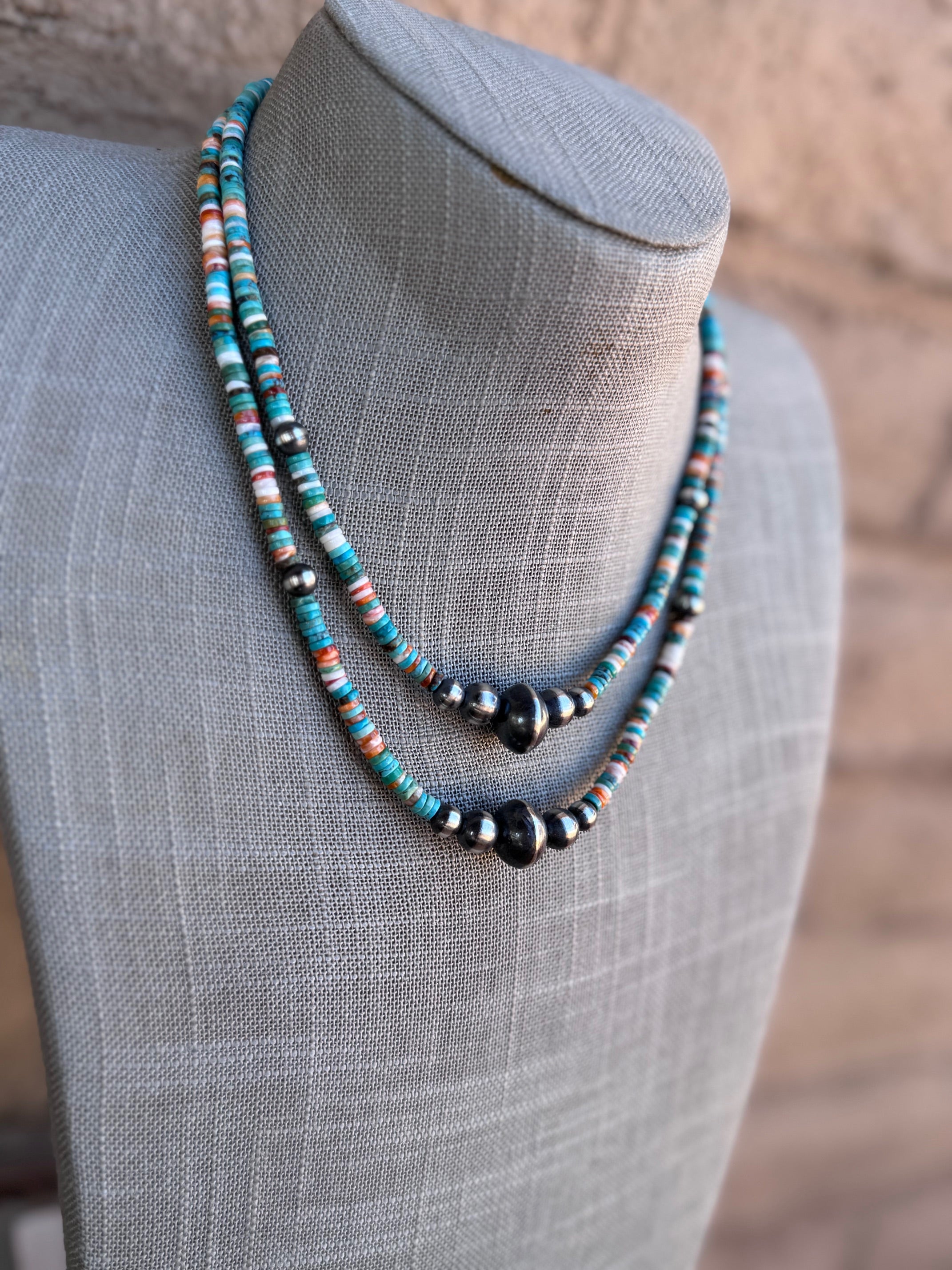 Handcrafted Turquoise, Spiny & Sterling Silver Beaded Necklace