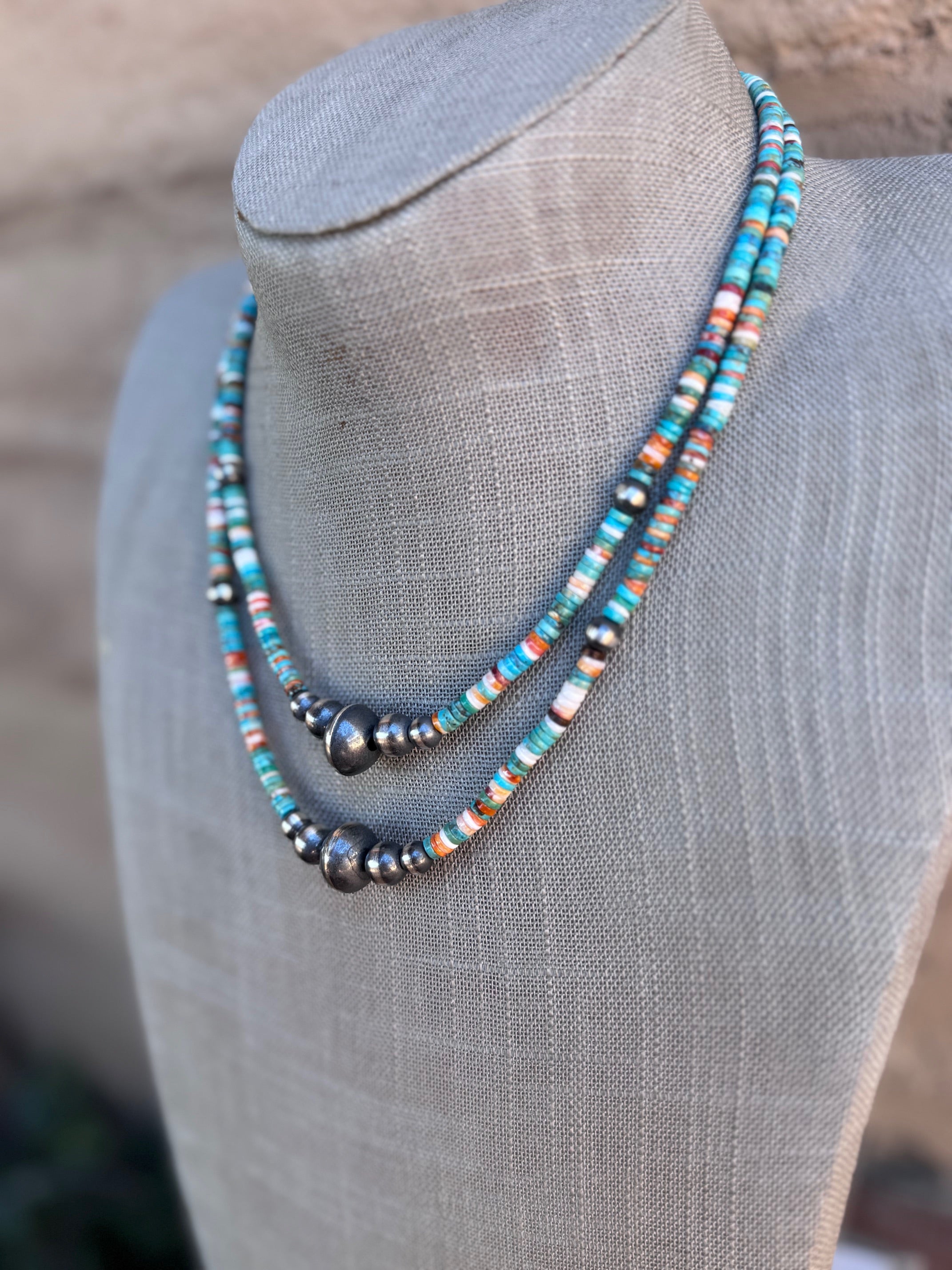 Handcrafted Turquoise, Spiny & Sterling Silver Beaded Necklace
