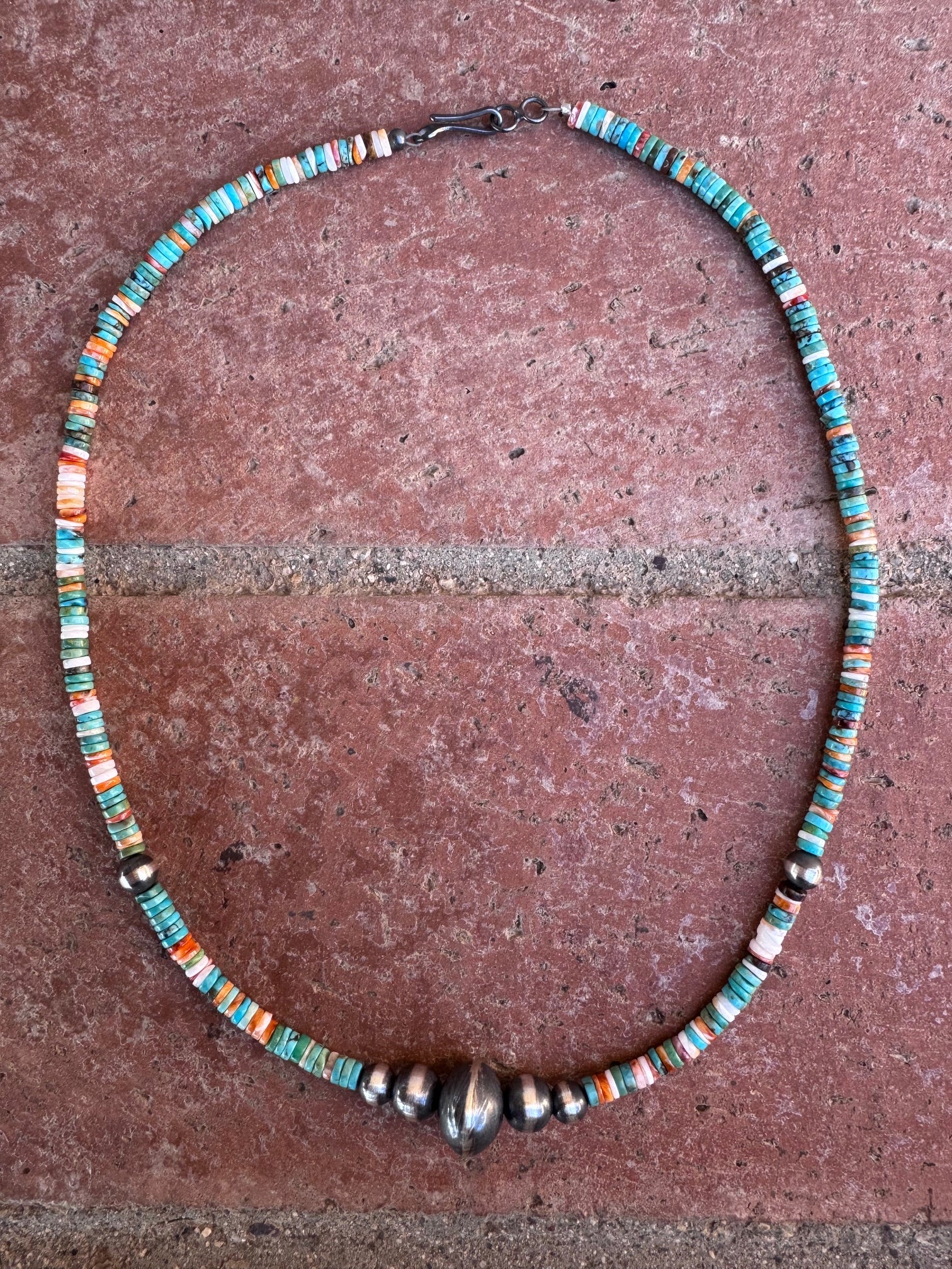 Handcrafted Turquoise, Spiny & Sterling Silver Beaded Necklace