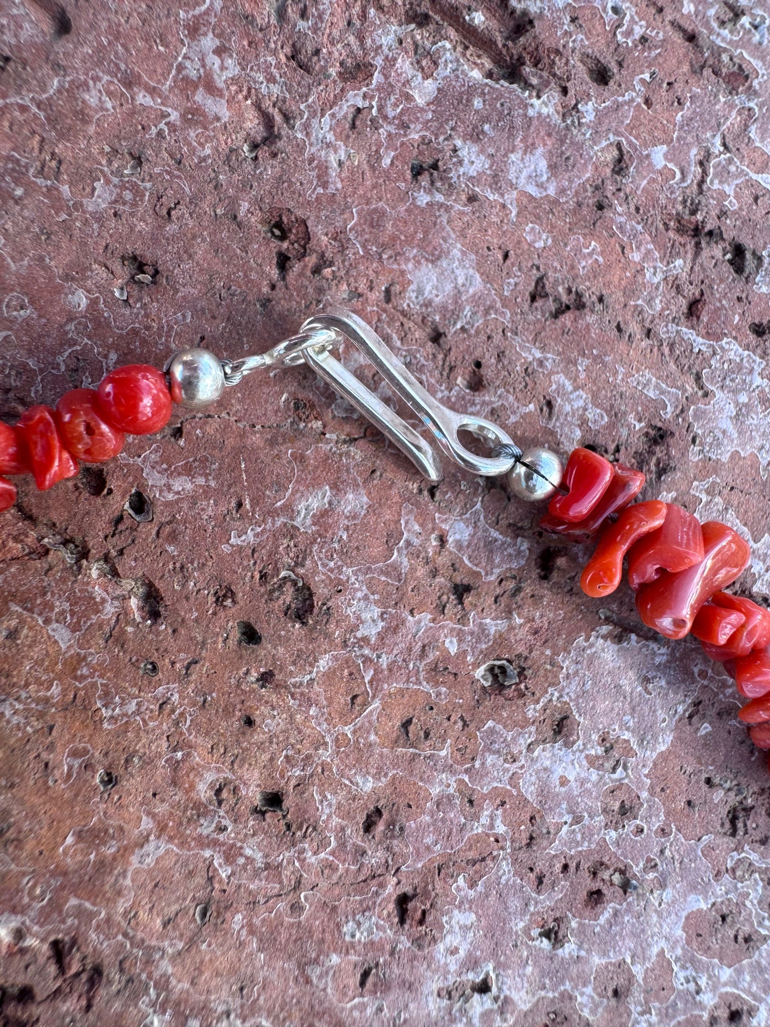 Handcrafted Coral, Lapis & Sterling Beaded Necklace 18"