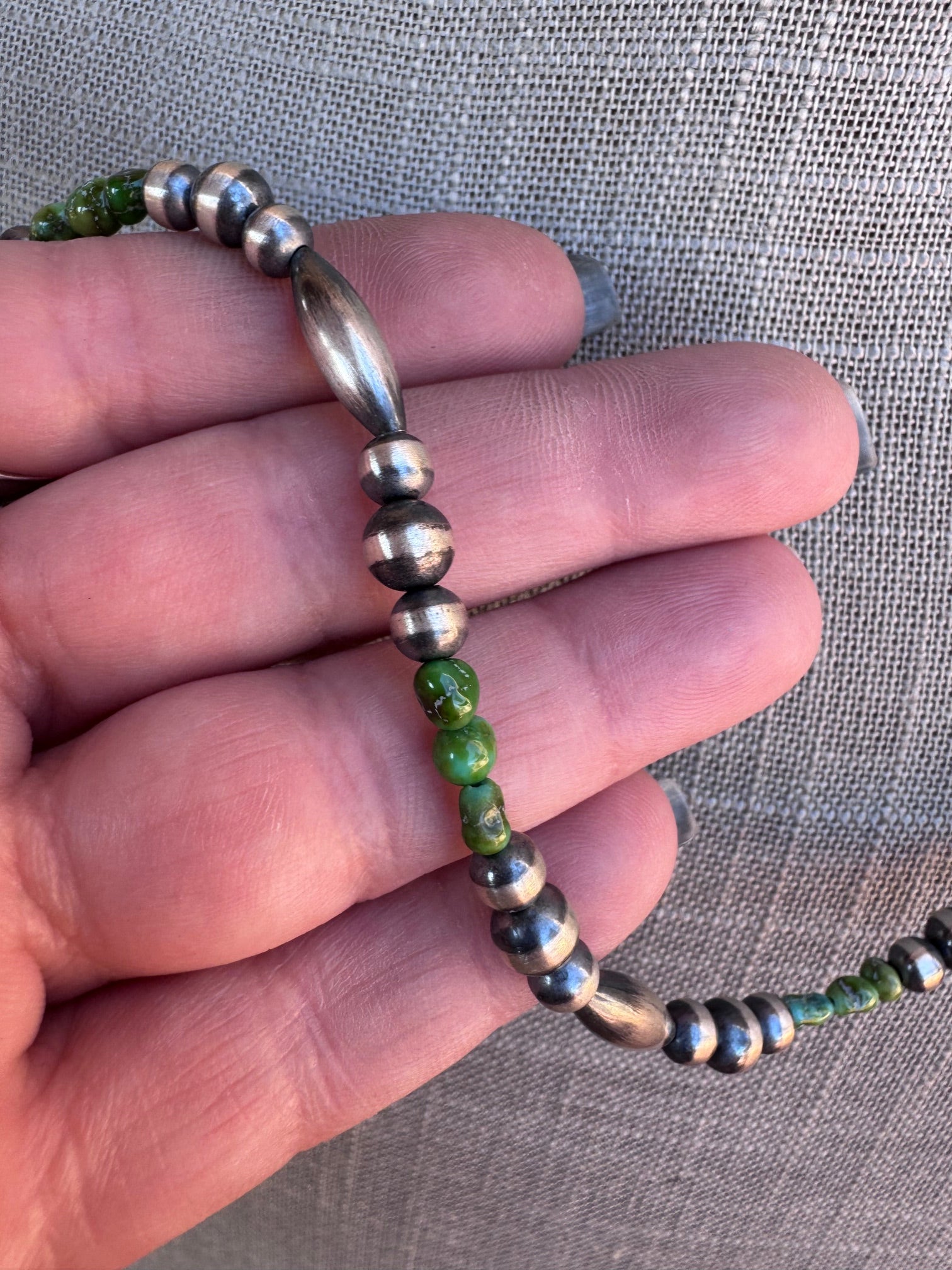 Handcrafted Royston Turquoise Sterling Silver 4-6mm Beaded Necklace 24"