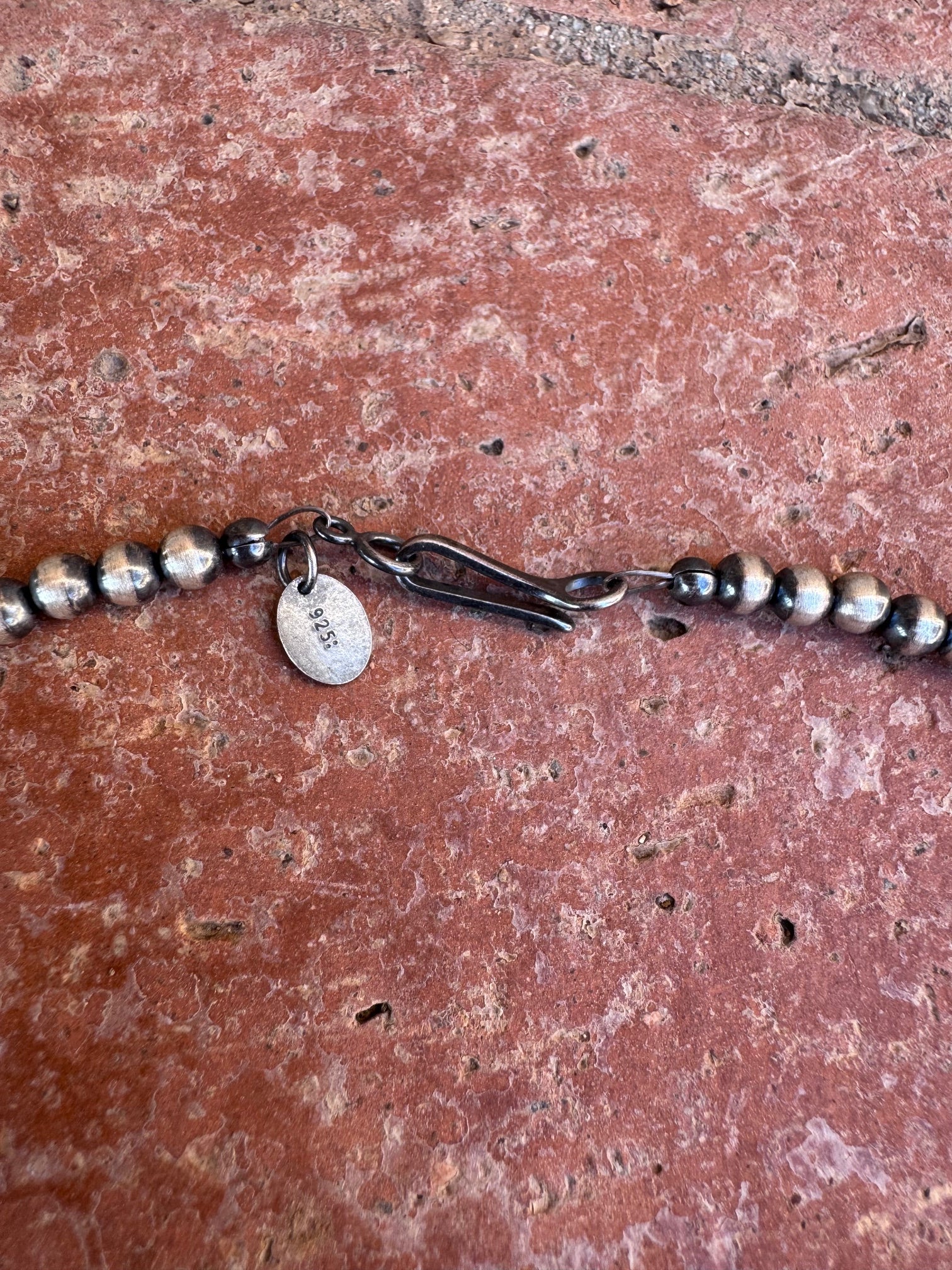 Handcrafted Royston Turquoise Sterling Silver 4-6mm Beaded Necklace 24"