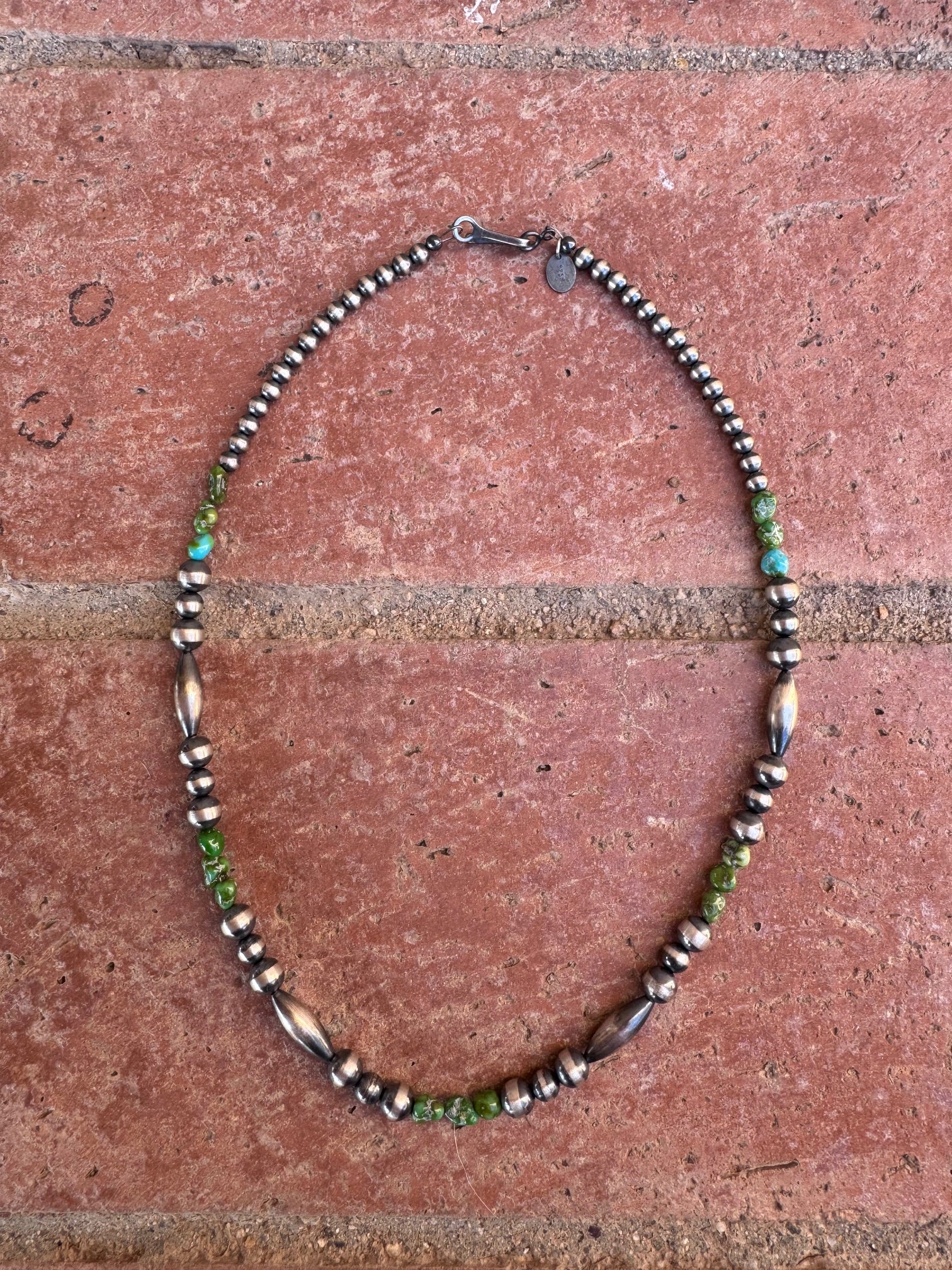 Handcrafted Royston Turquoise Sterling Silver 4-6mm Beaded Necklace 16"