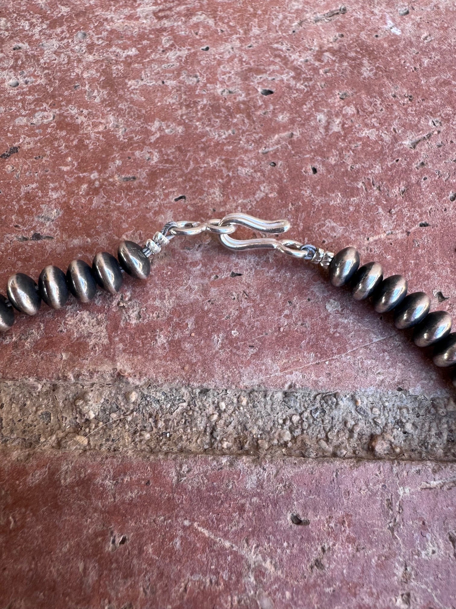 Handcrafted Saucer Pearl Sterling Silver Multi Strand Beaded Necklace 28"