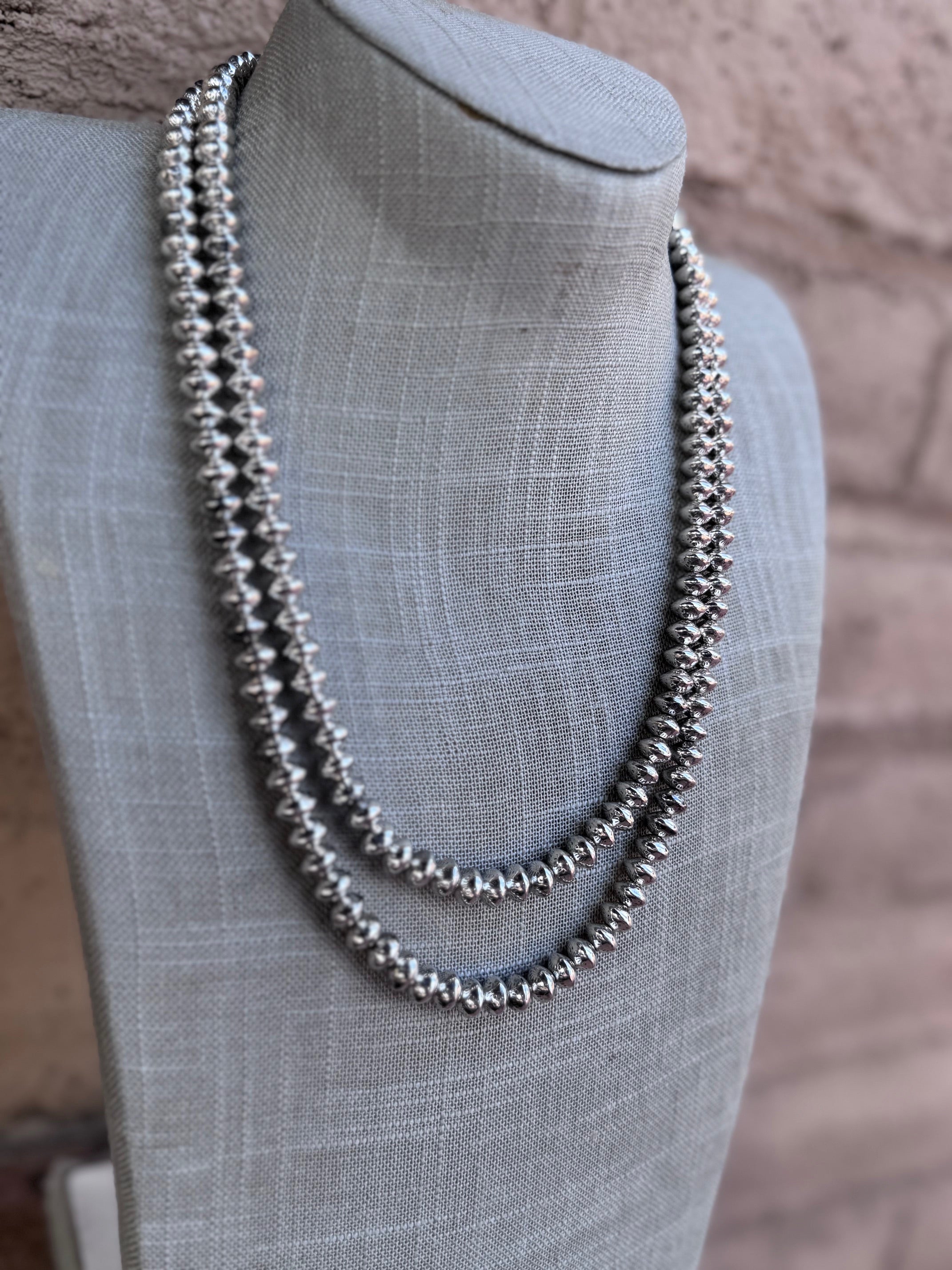 Handmade Sterling Silver Stamped 8mm Beaded Necklace