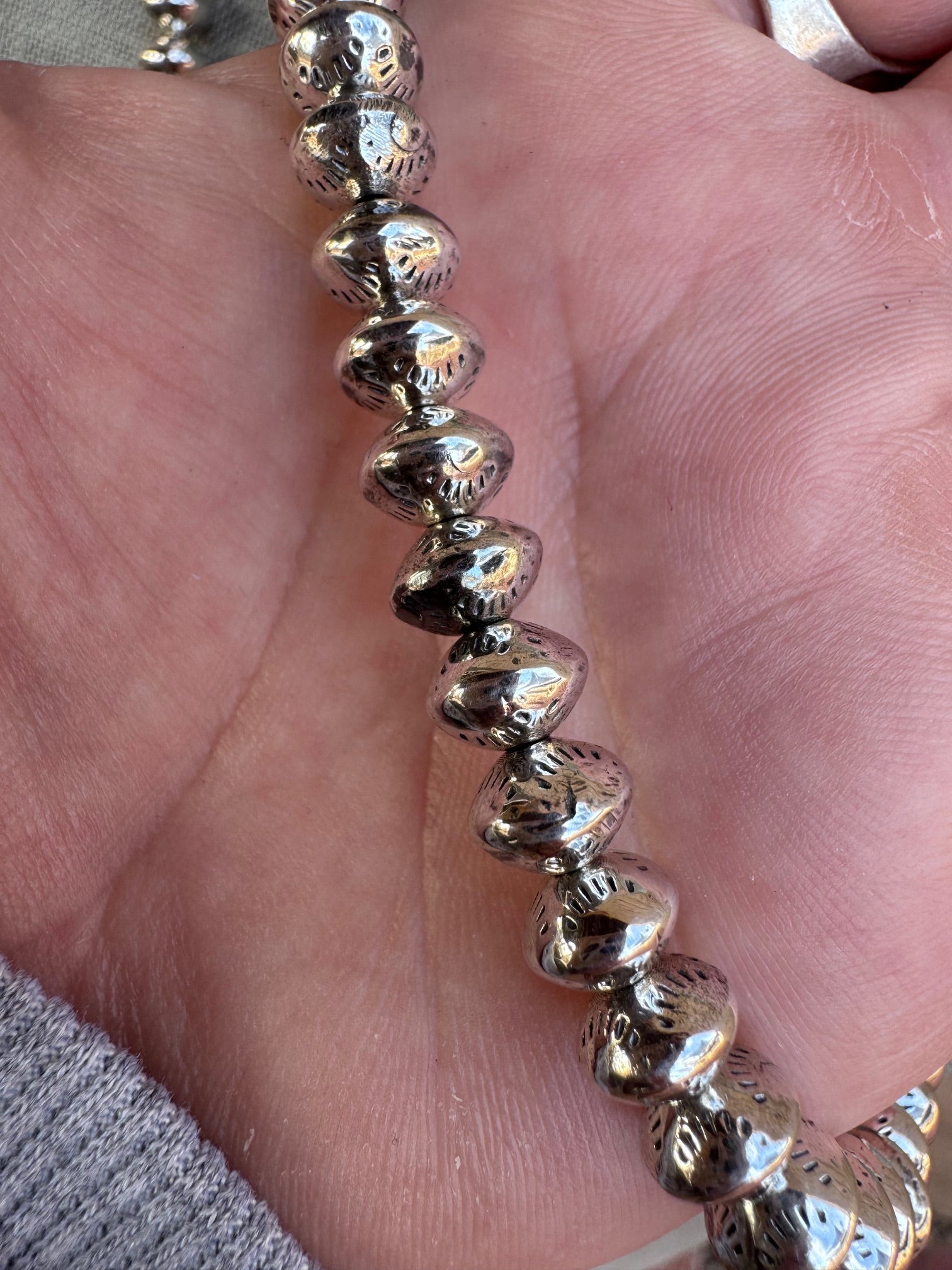 Handmade Sterling Silver Stamped 8mm Beaded Necklace