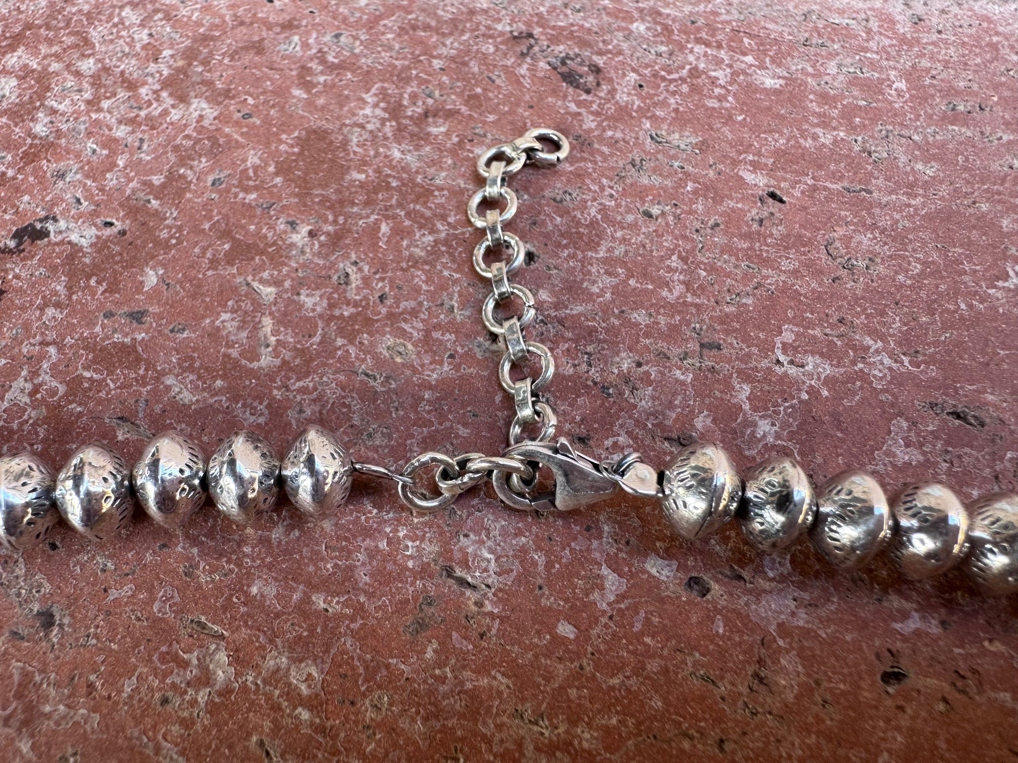 Handmade Sterling Silver Stamped 8mm Beaded Necklace