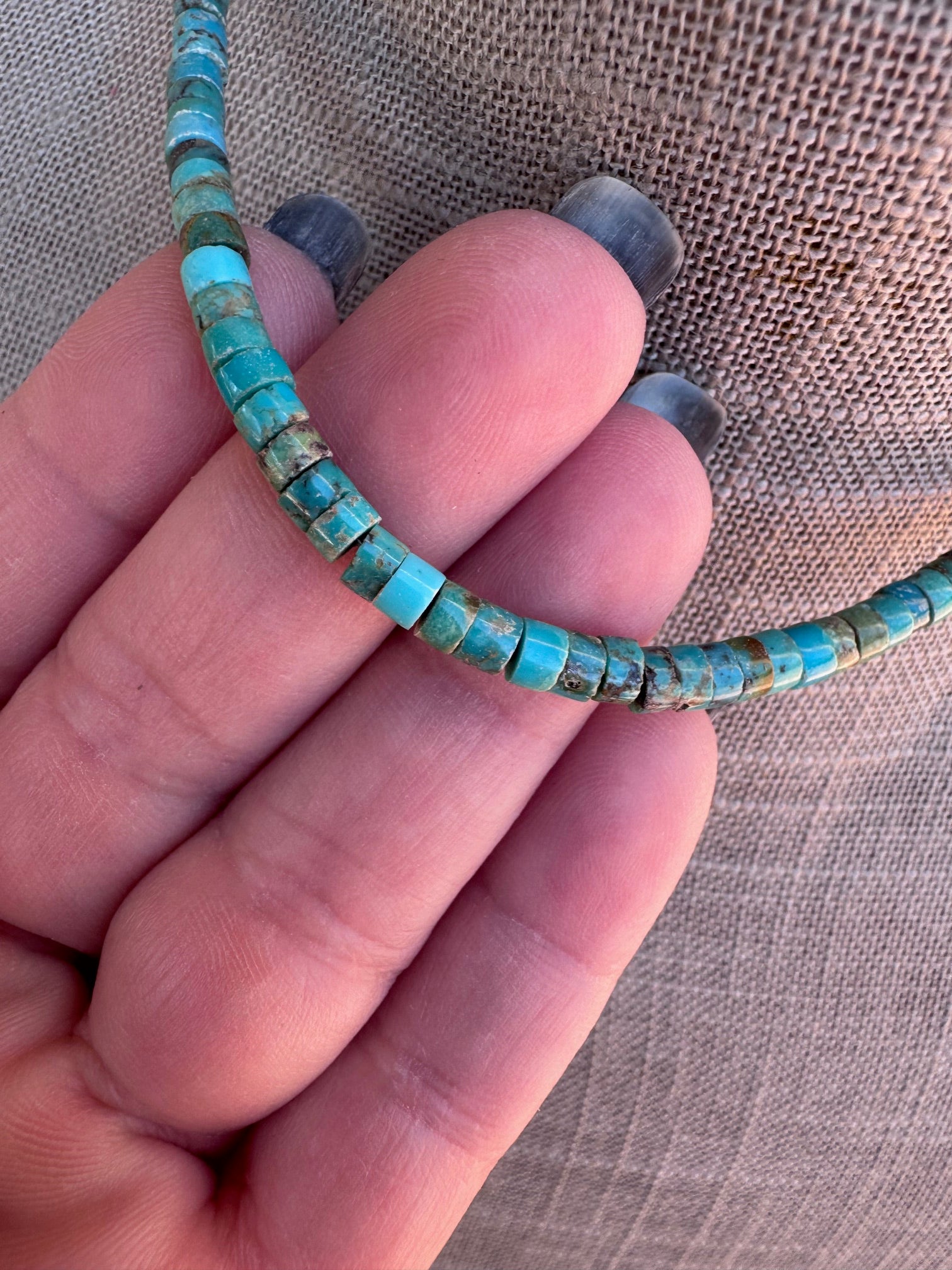 Handcrafted Sterling Silver & Rolled Kingman Turquoise Beaded Necklace 14"
