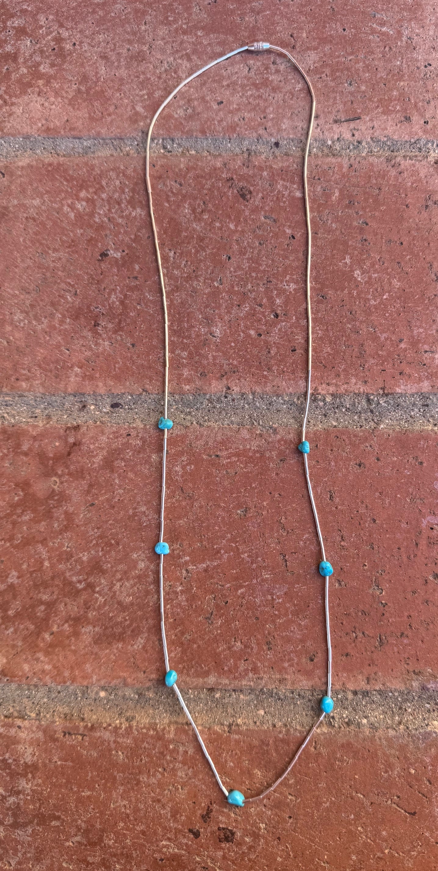Handmade Kingman Turquoise & Liquid Silver Sterling Silver Necklace 26"