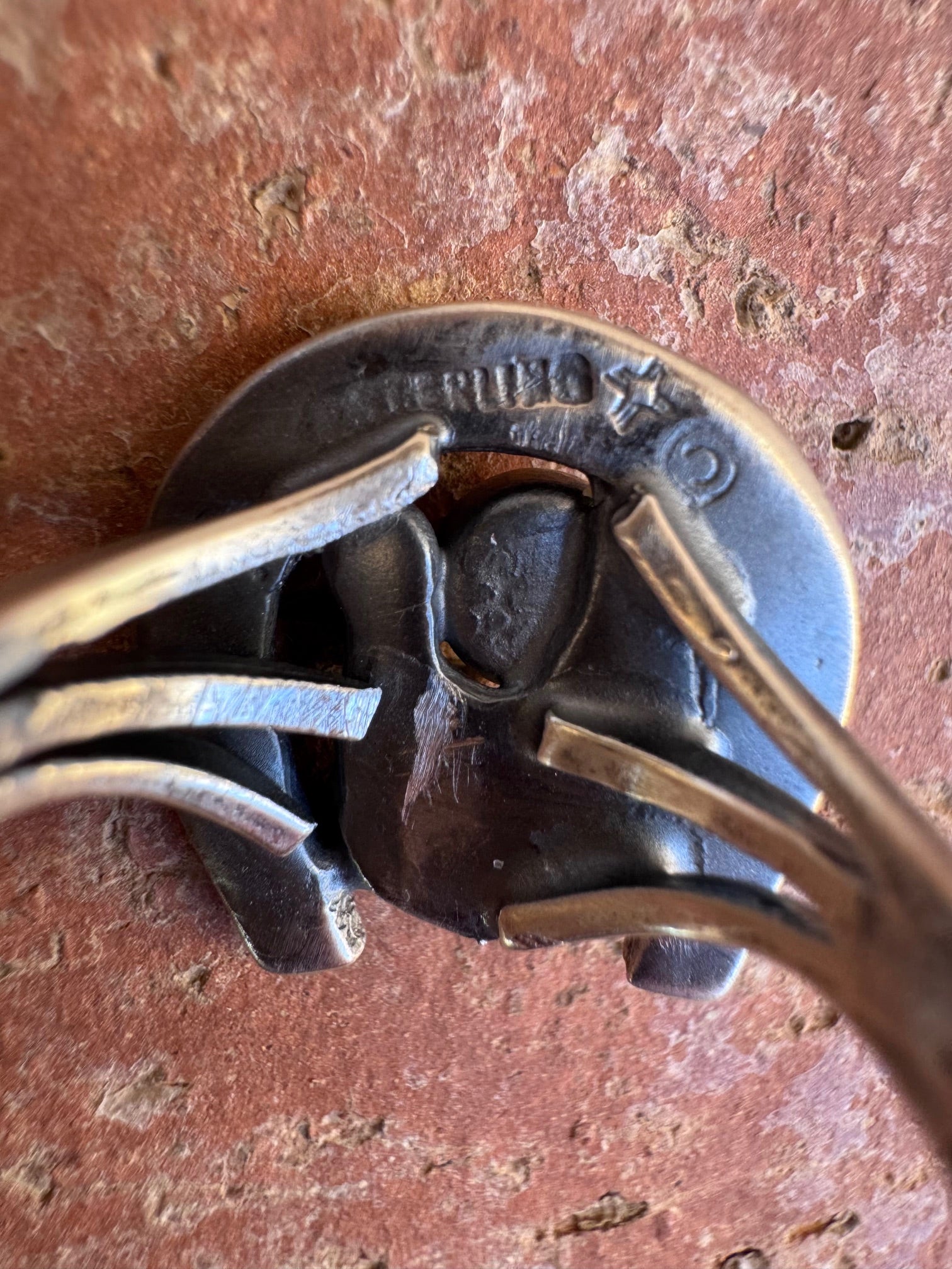 Handcrafted Pink Conch Sterling Silver Horseshoe Ring