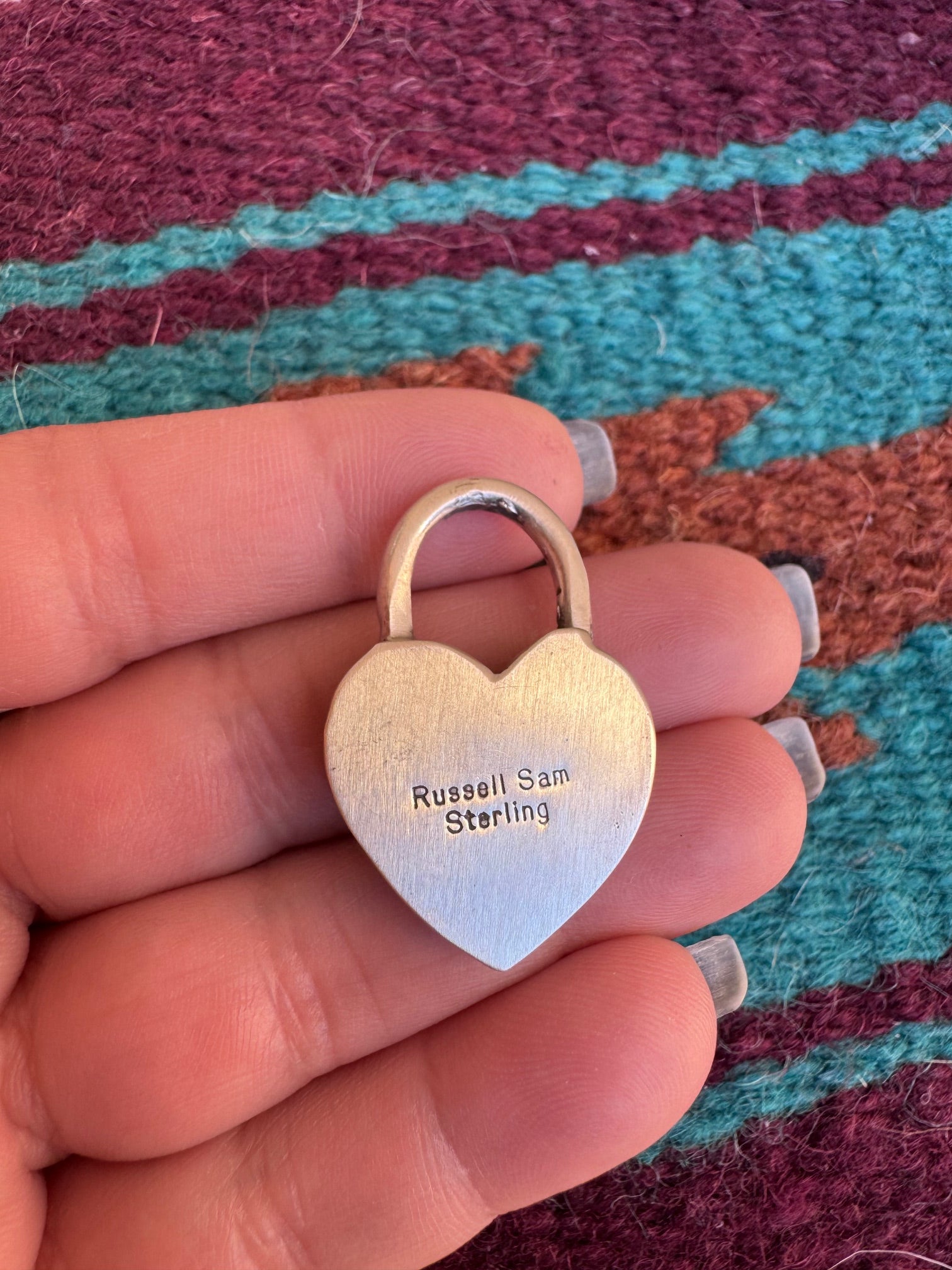 Handcrafted Ribbon Turquoise & Sterling Silver Heart Locket Pendant by Russell Sam