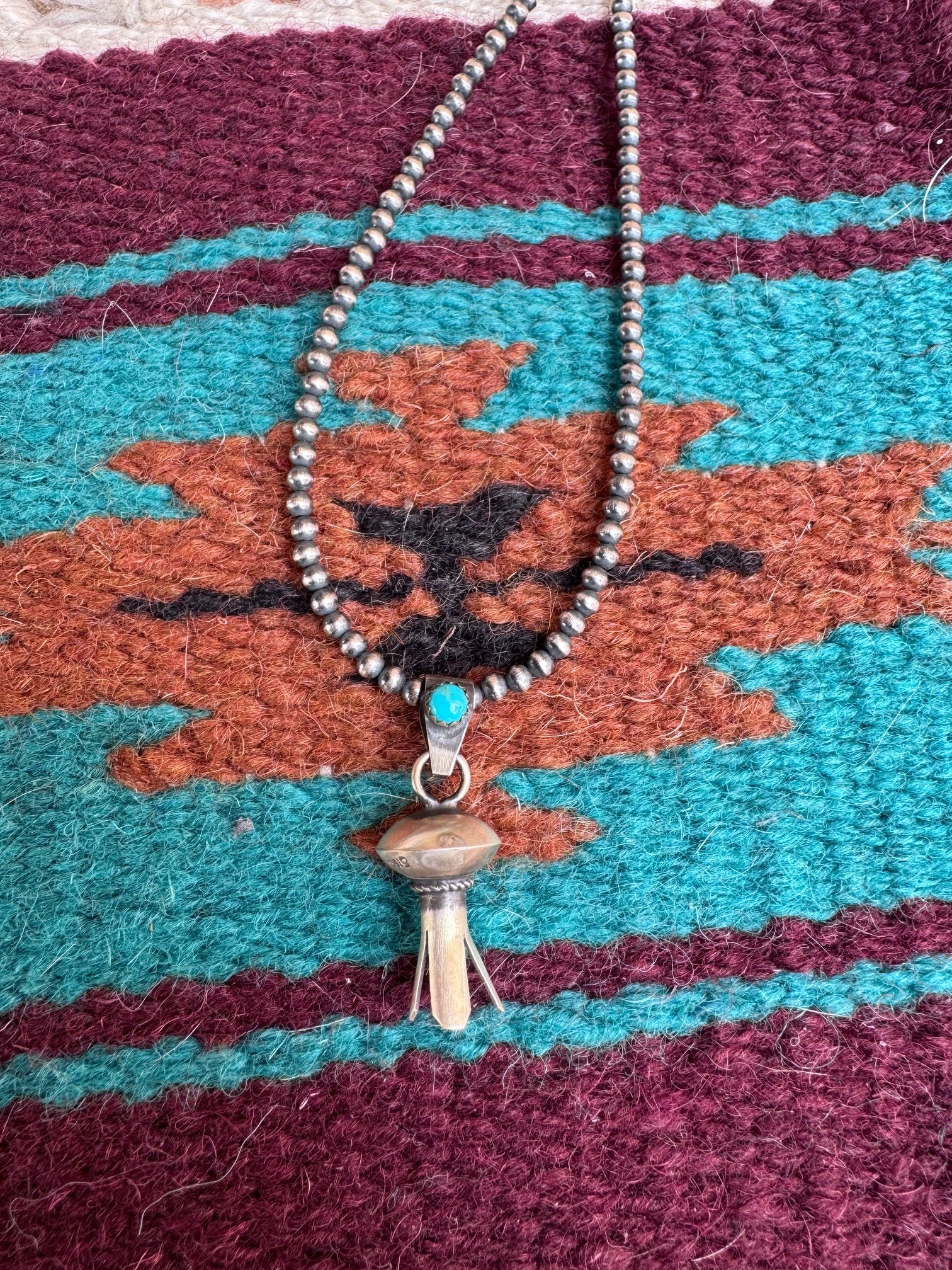 Handcrafted Sterling Silver & Turquoise Blossom Pendant Signed