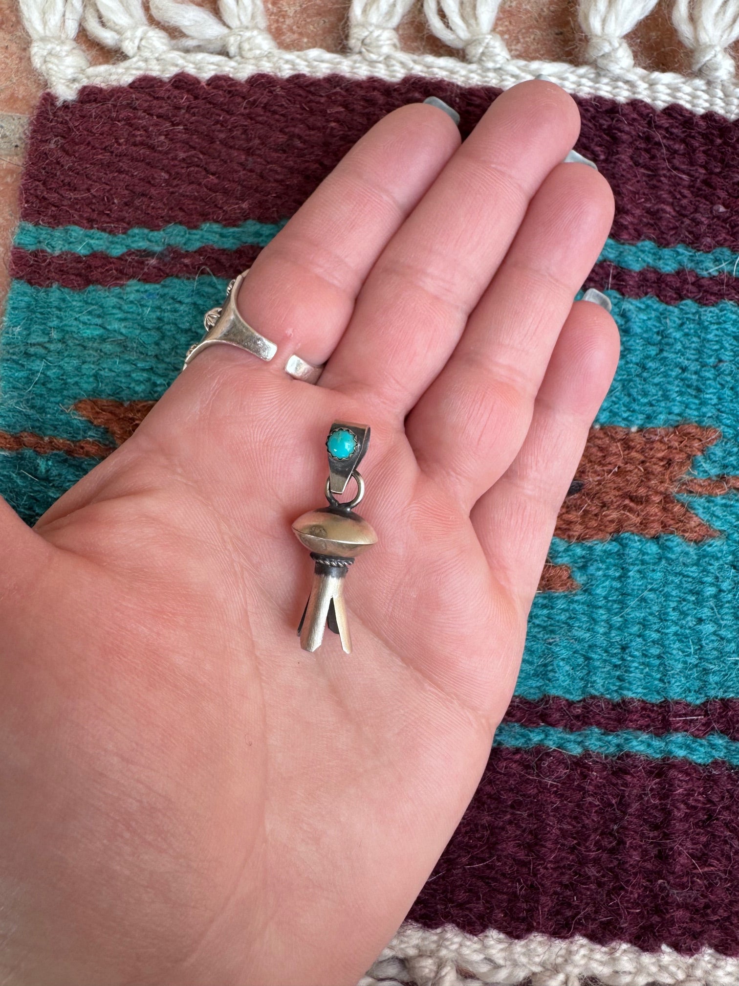 Handcrafted Sterling Silver & Turquoise Blossom Pendant Signed