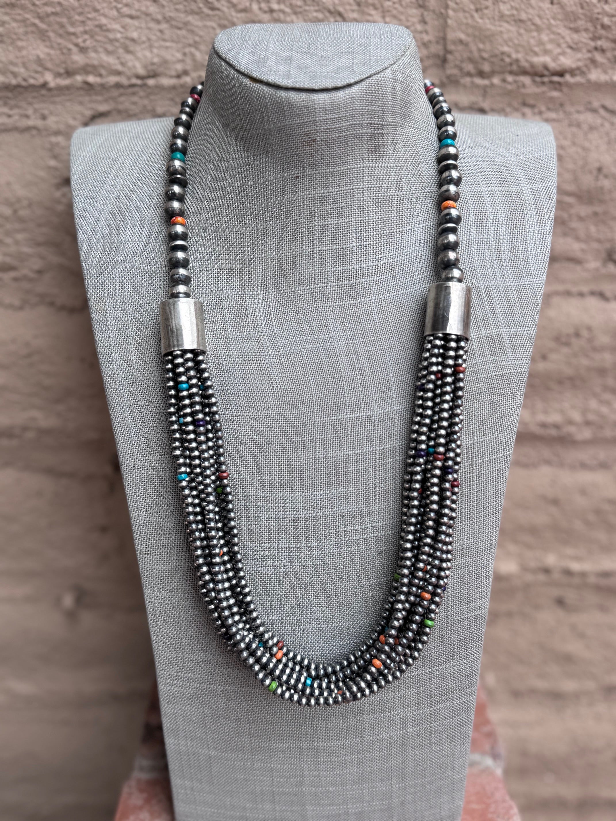 Handcrafted Pearl Multi Stone 3mm-10mm 12 Strand Necklace 28"