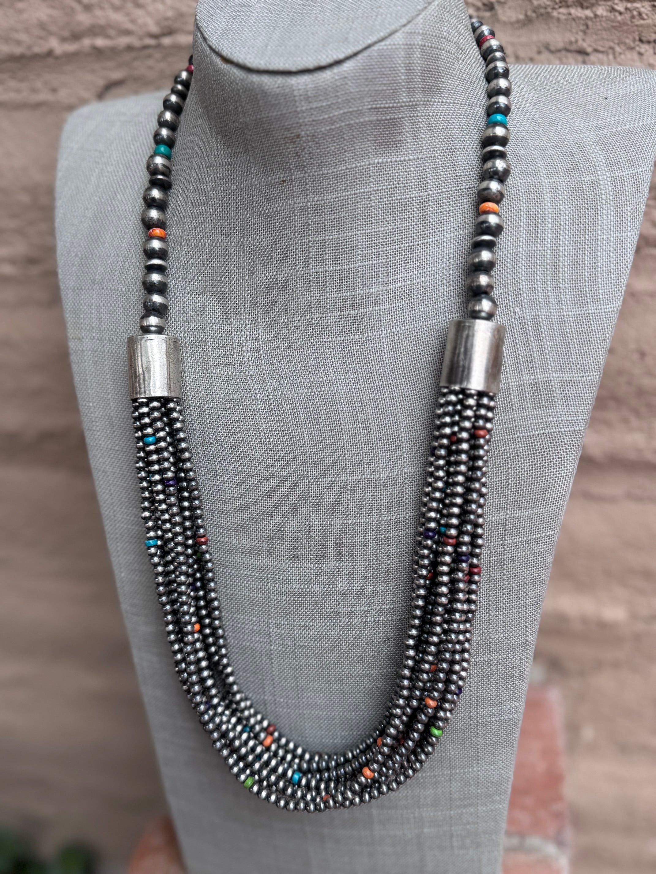 Handcrafted Pearl Multi Stone 3mm-10mm 12 Strand Necklace 28"