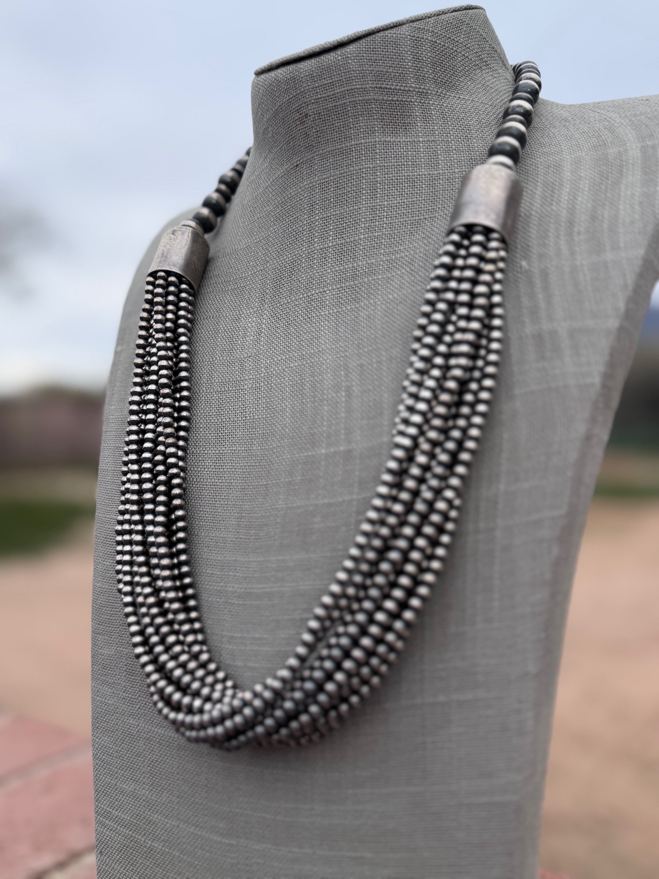 Handcrafted Sterling Silver Pearl 4mm-10mm 12 Strand Necklace 25"