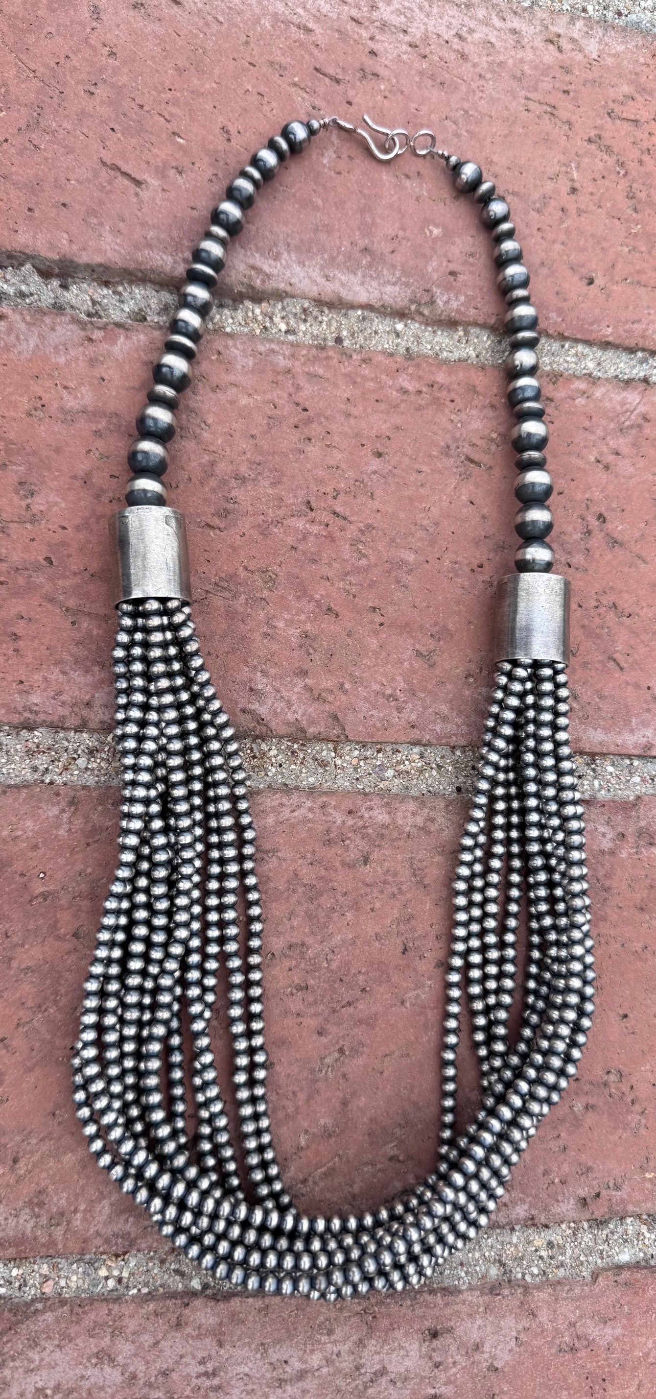 Handcrafted Sterling Silver Pearl 4mm-10mm 12 Strand Necklace 25"