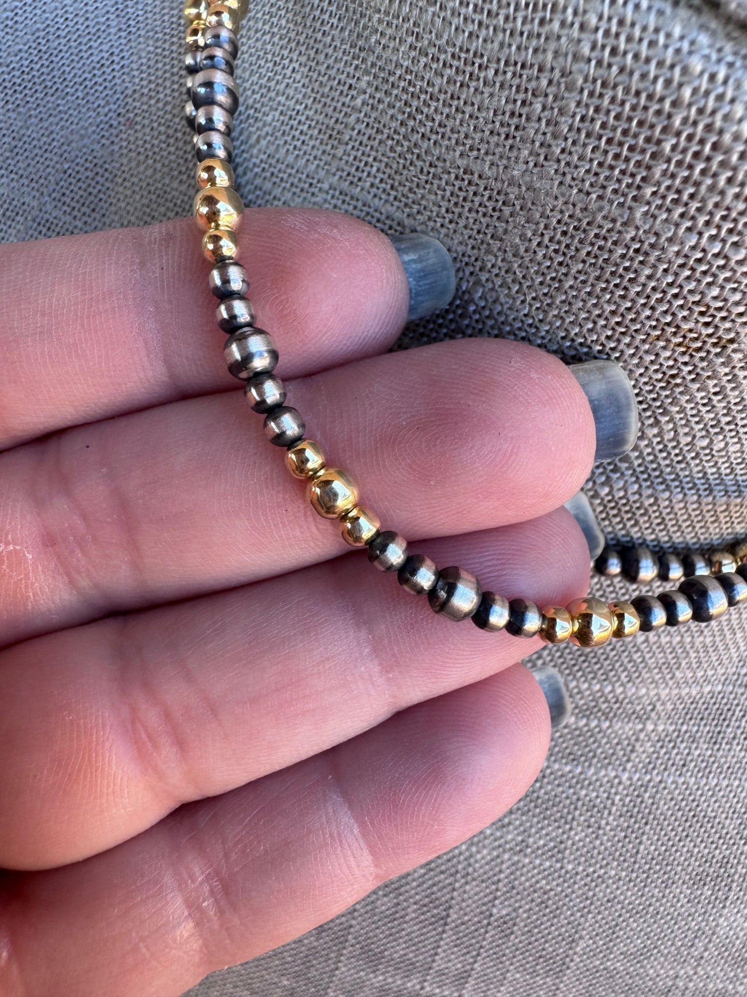 Handcrafted Sterling Silver & Gold Overlay Beaded Necklace 14"