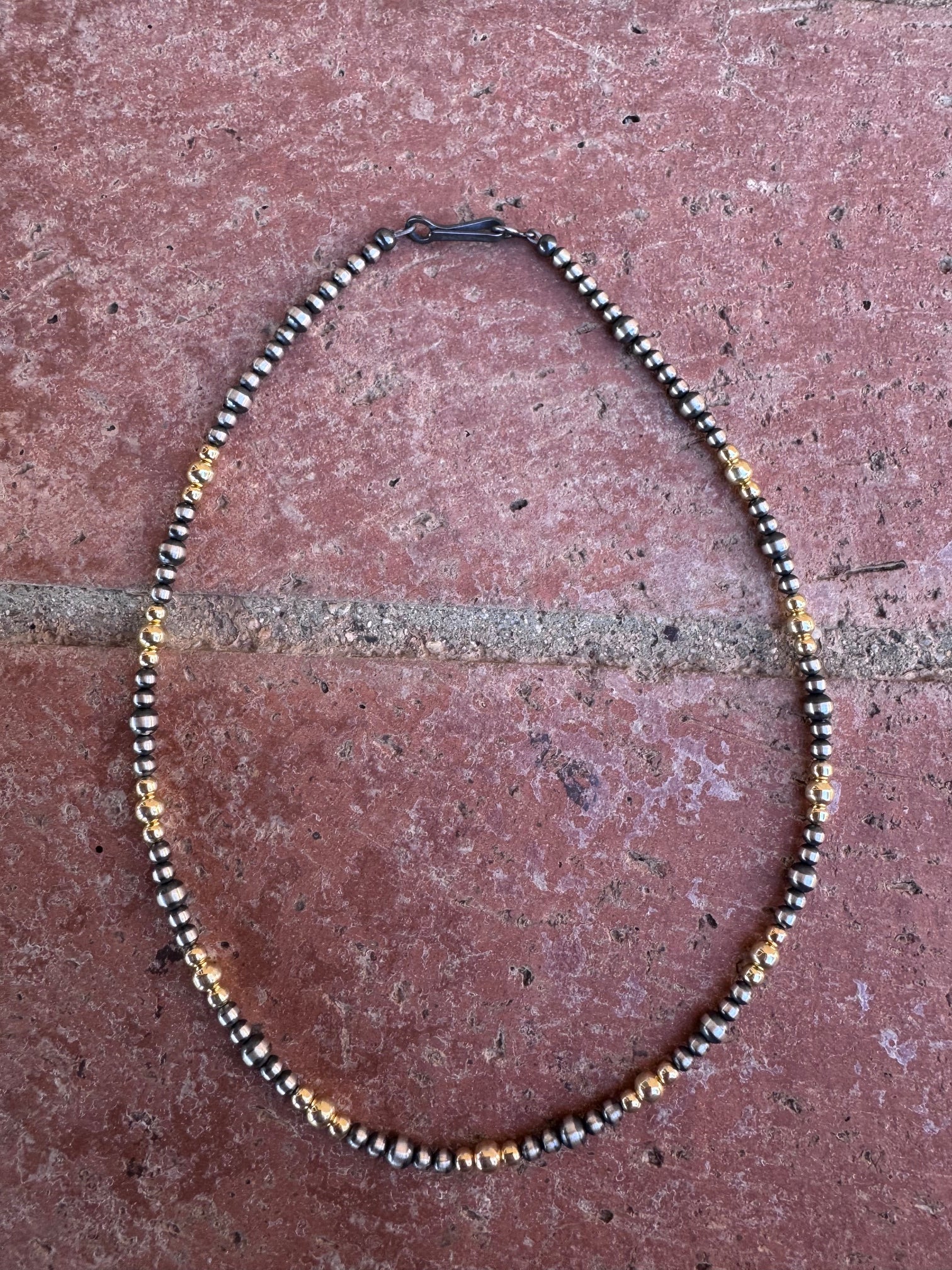 Handcrafted Sterling Silver & Gold Overlay Beaded Necklace 14"