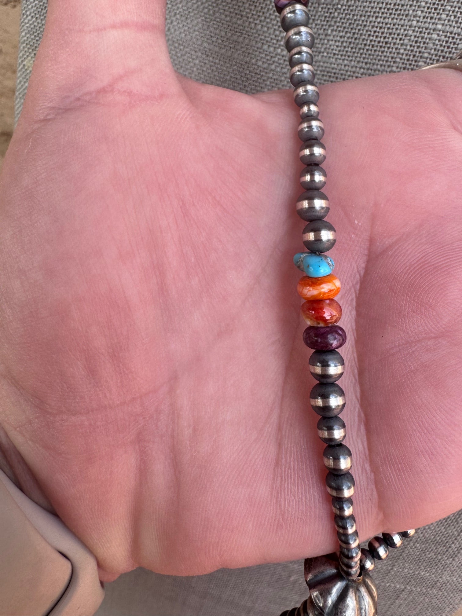 Handcrafted Multi Stone & Sterling Silver Pearl Beaded Lariat Necklace 20"