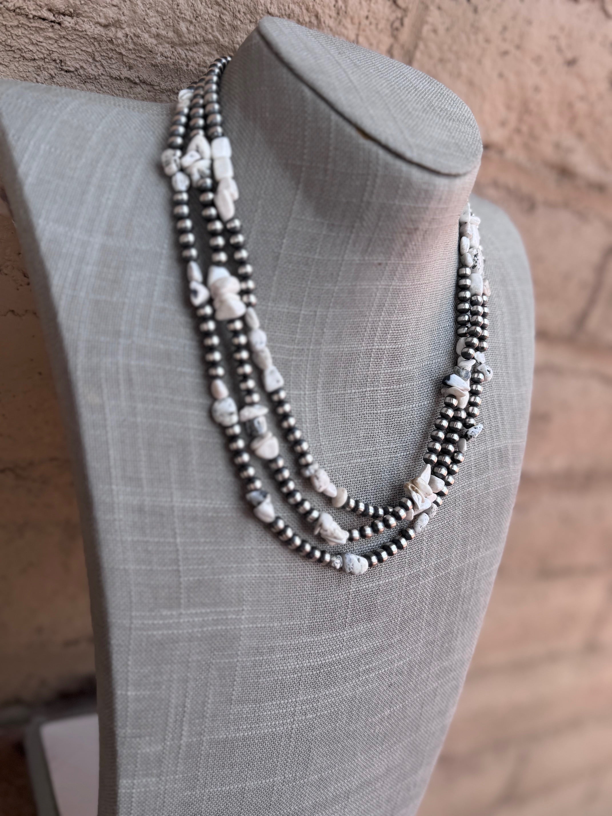 Handcrafted Sterling Silver & White Buffalo 5mm Beaded Necklace