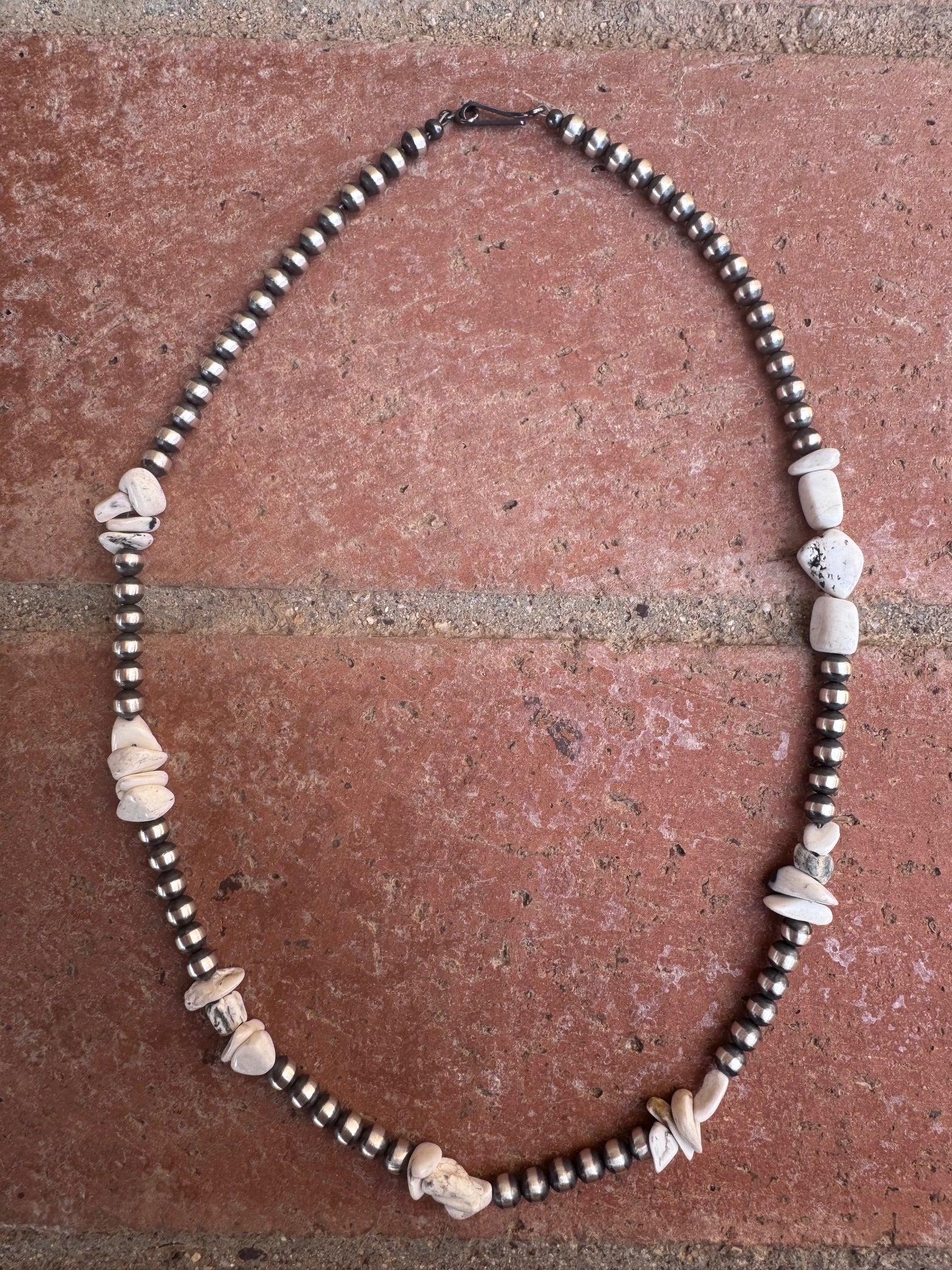 Handcrafted Sterling Silver & White Buffalo 5mm Beaded Necklace