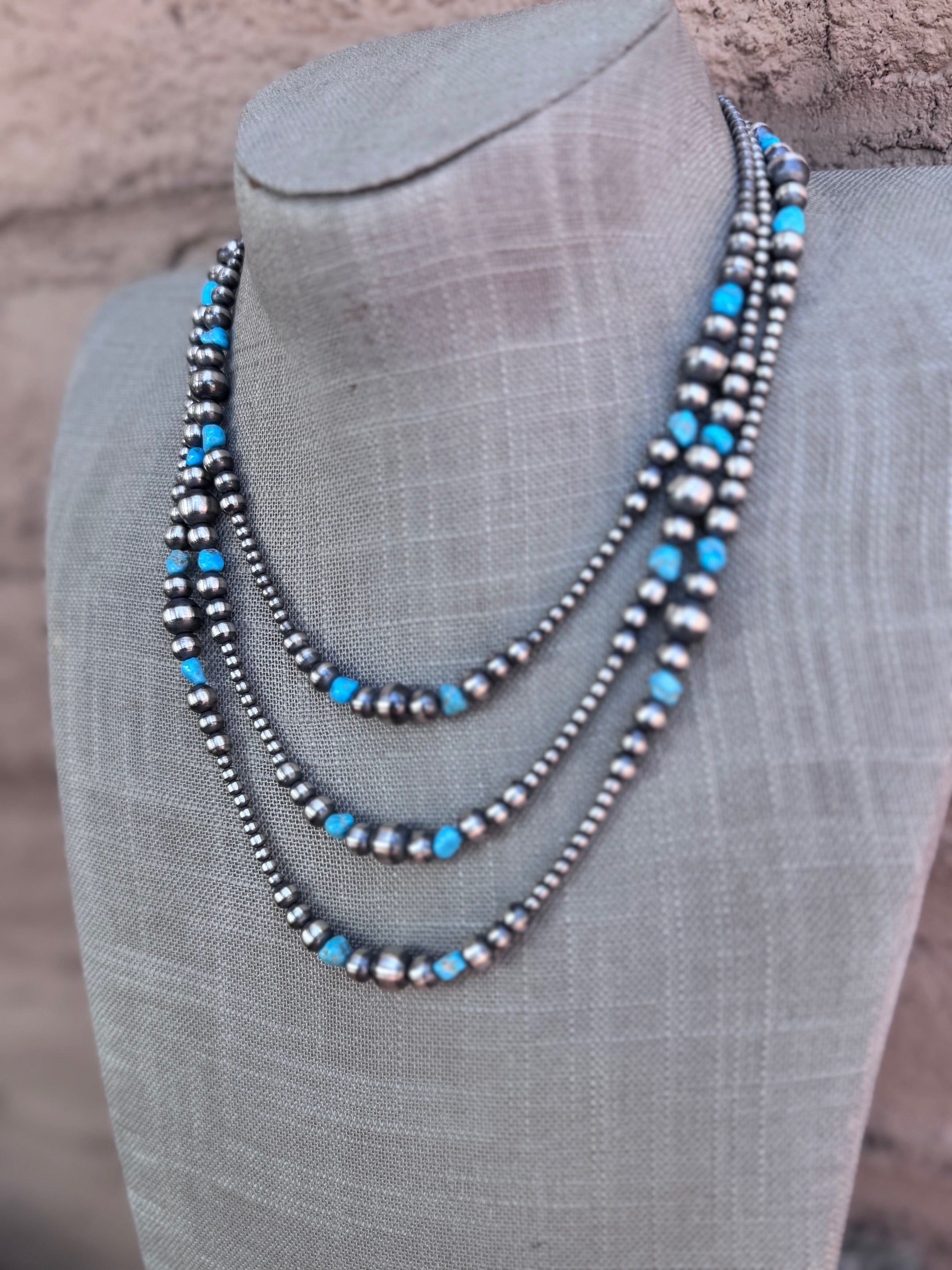 Handcrafted Sterling Silver & Kingman Turquoise 3-8mm Beaded Necklace