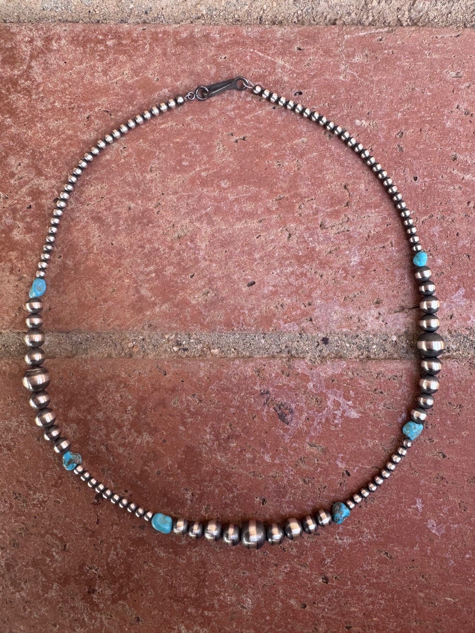 Handcrafted Sterling Silver & Kingman Turquoise 3-8mm Beaded Necklace 16"