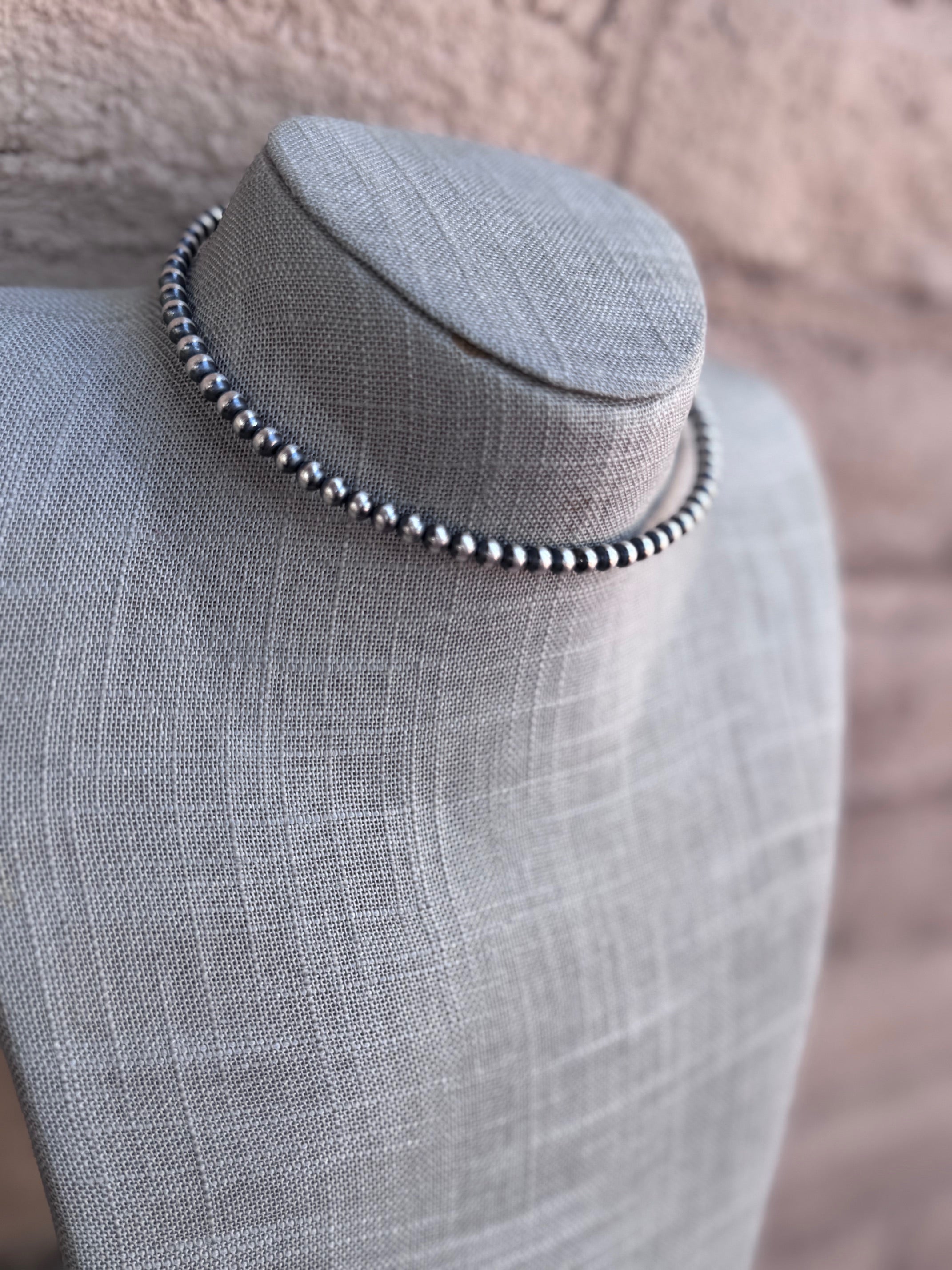 Handcrafted Sterling Silver Pearl 5mm Beaded Wrap Choker Necklace