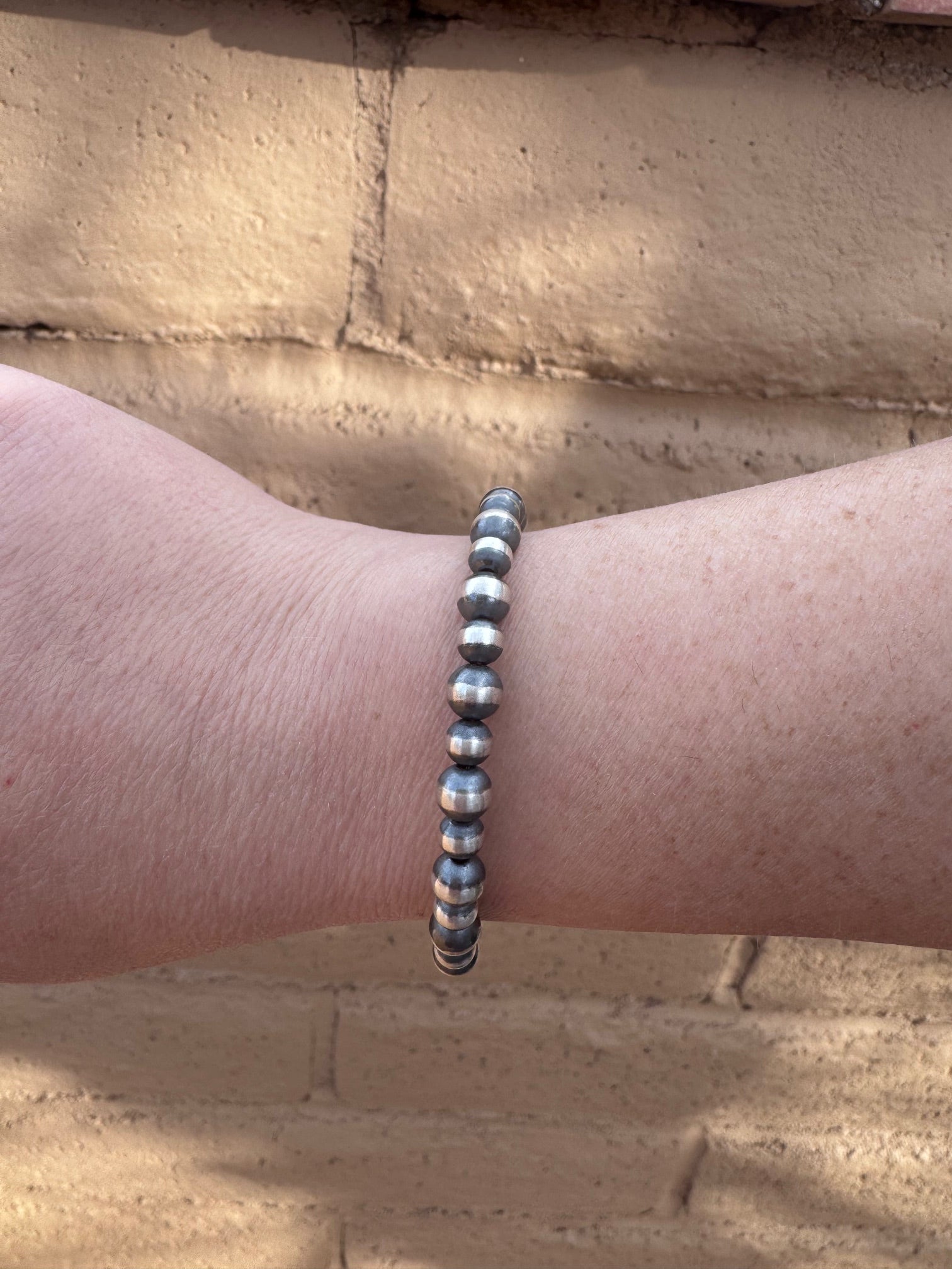 Handcrafted Sterling Silver 5-6mm Beaded Bracelet 7"