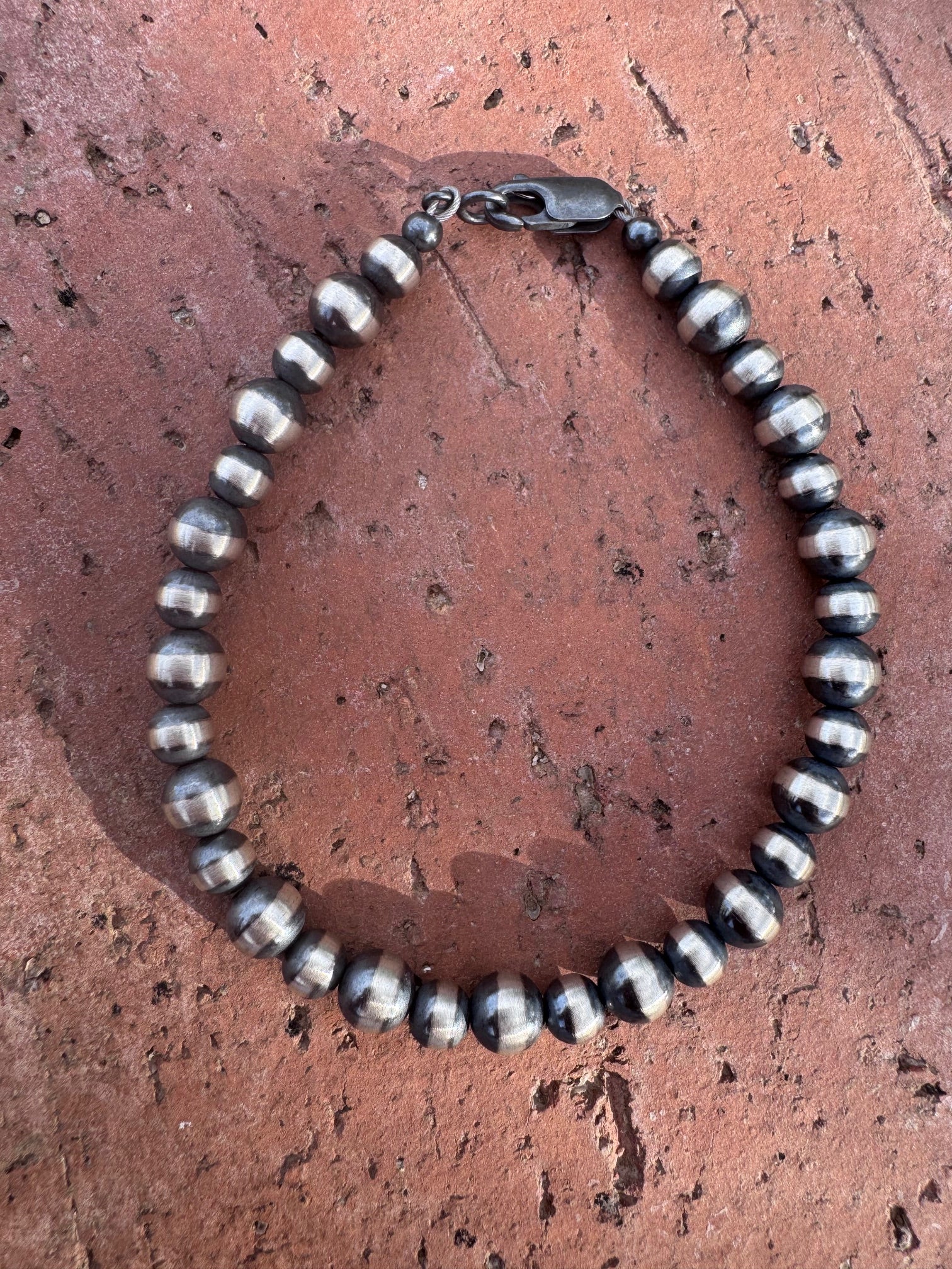 Handcrafted Sterling Silver 5-6mm Beaded Bracelet 7"