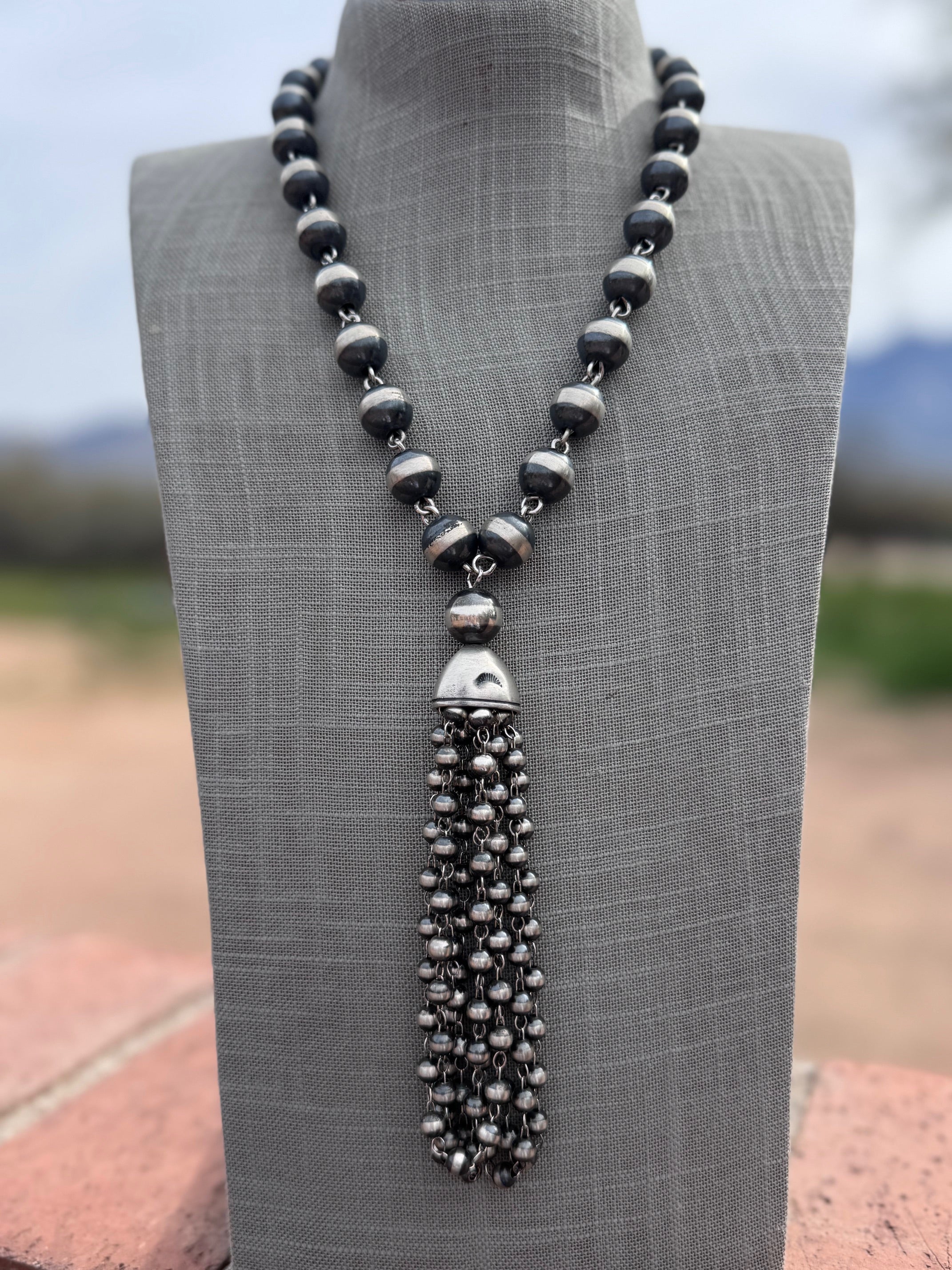 Handcrafted Sterling Silver Tassel 6-12mm Beaded Necklace