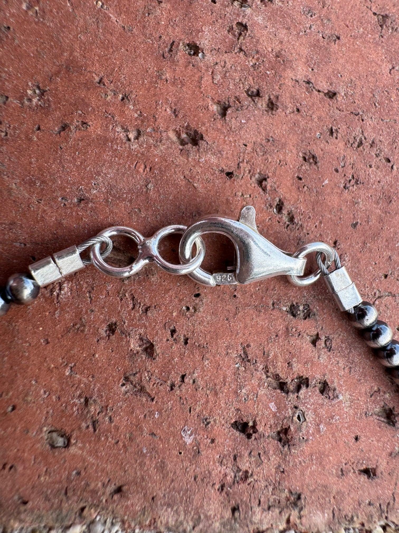 Handcrafted Mother of Pearl & Sterling Silver Pearl 3-8mm Beaded Necklace 18"