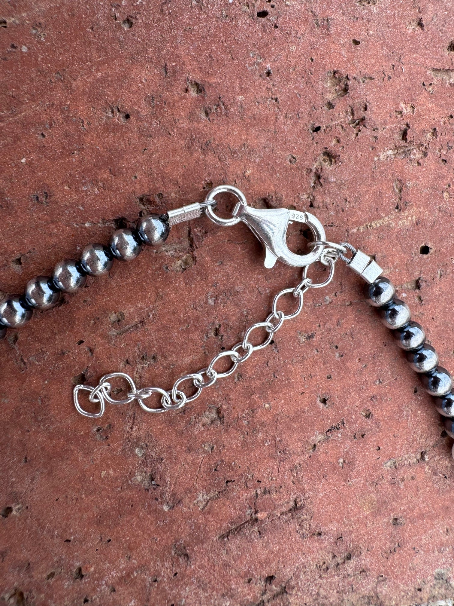 Handcrafted Mother of Pearl & Sterling Silver Pearl 4mm Beaded Necklace 16"