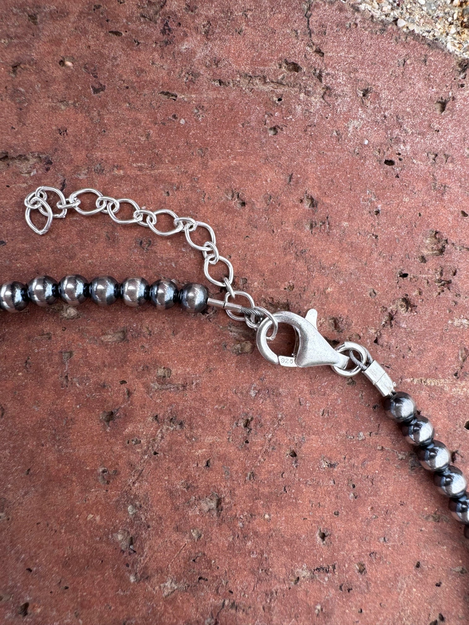 Handcrafted Mother of Pearl & Sterling Silver Pearl 4-8mm Beaded Necklace 16"