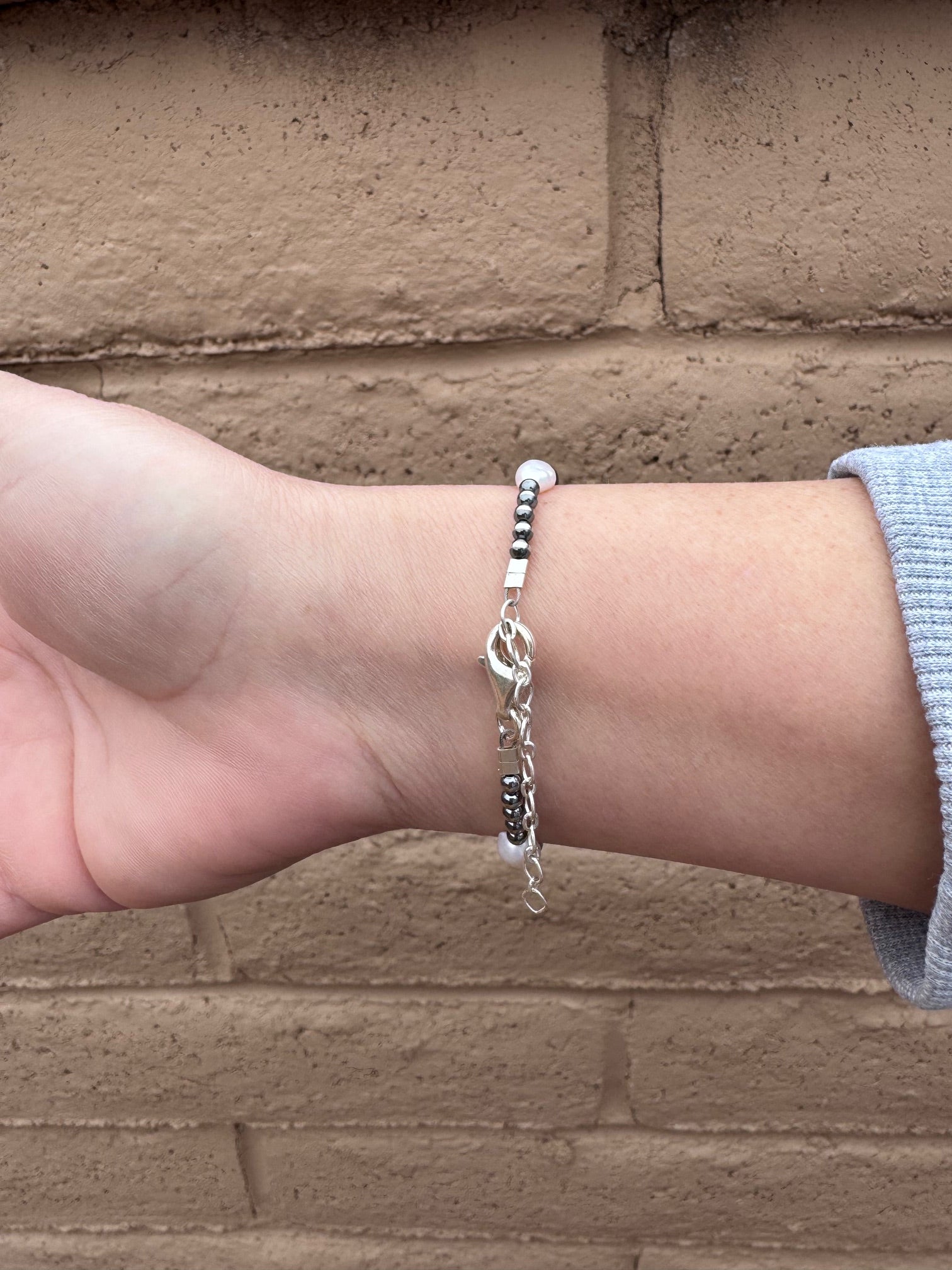 Handcrafted Freshwater Pearl & Sterling Silver Pearl 3-12mm Beaded Bracelet 6.5"