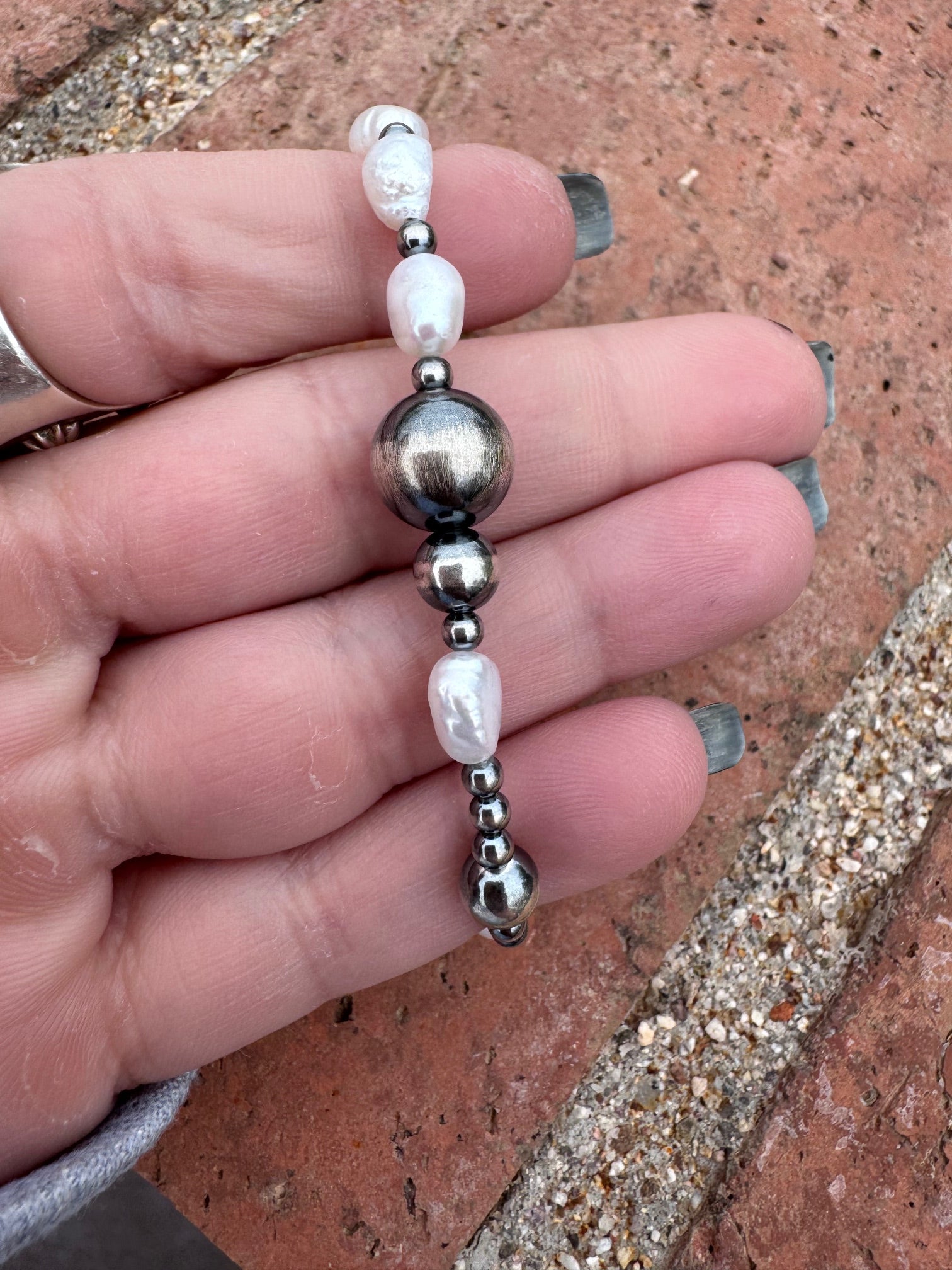 Handcrafted Freshwater Pearl & Sterling Silver Pearl 3-12mm Beaded Bracelet 6.5"